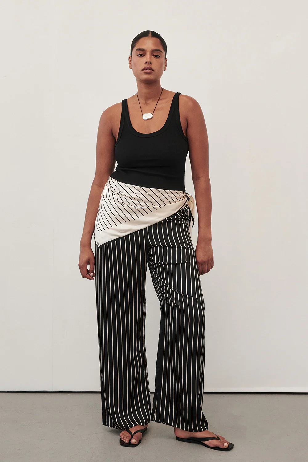 ADRIENNE BLACK STRIPE SILK PANT