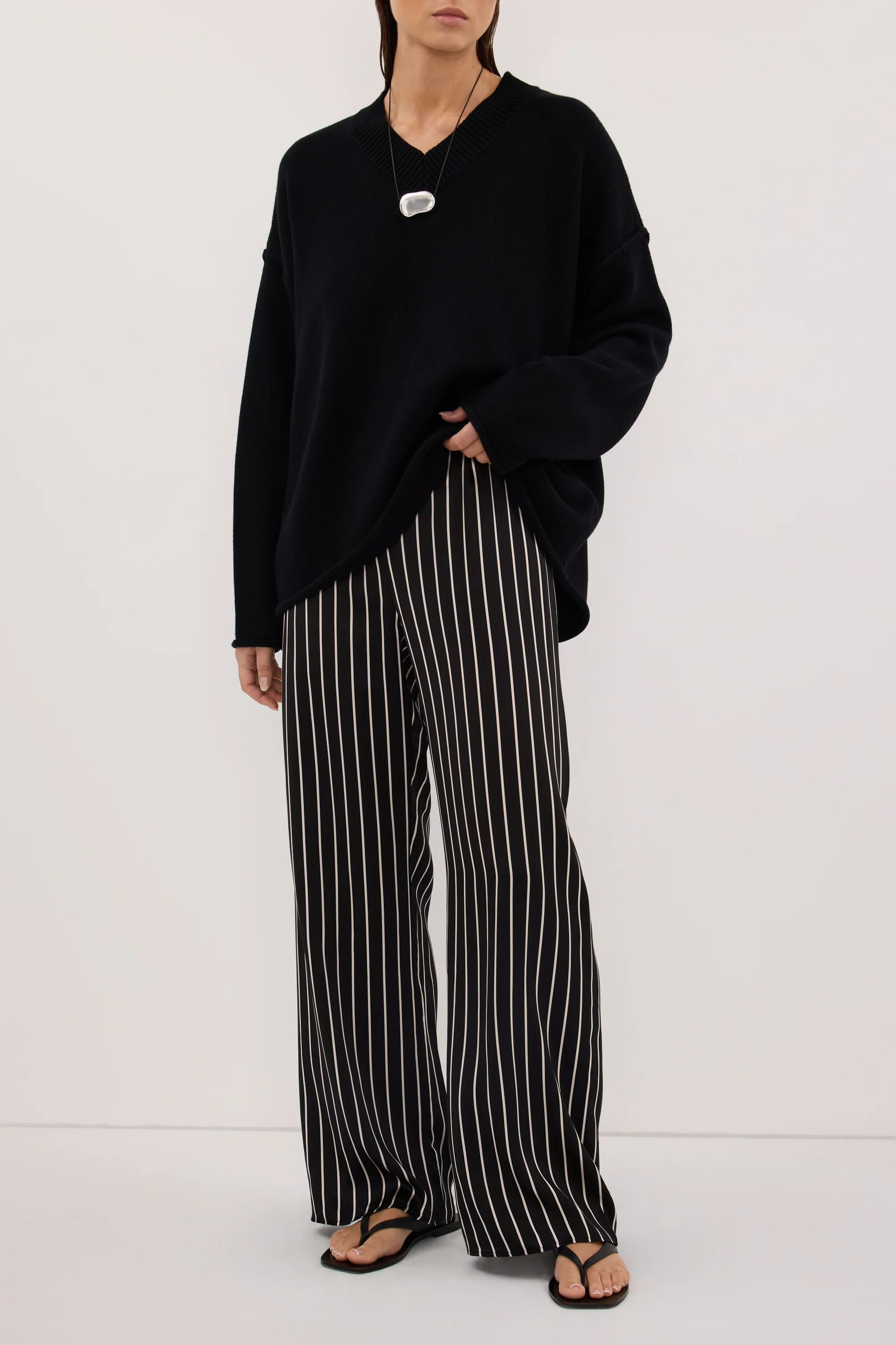 ADRIENNE BLACK STRIPE SILK PANT - Image 3