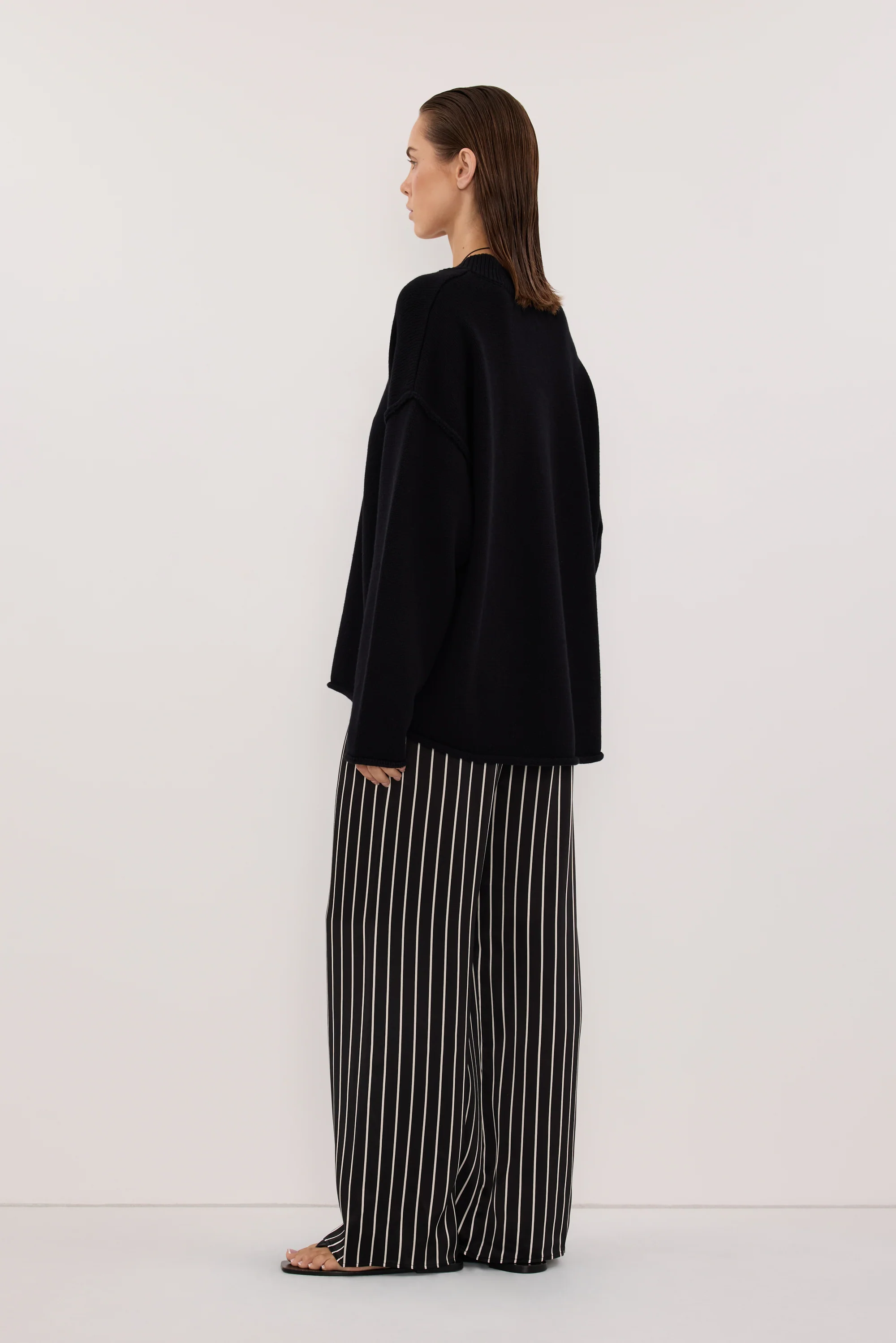 ADRIENNE BLACK STRIPE SILK PANT - Image 4