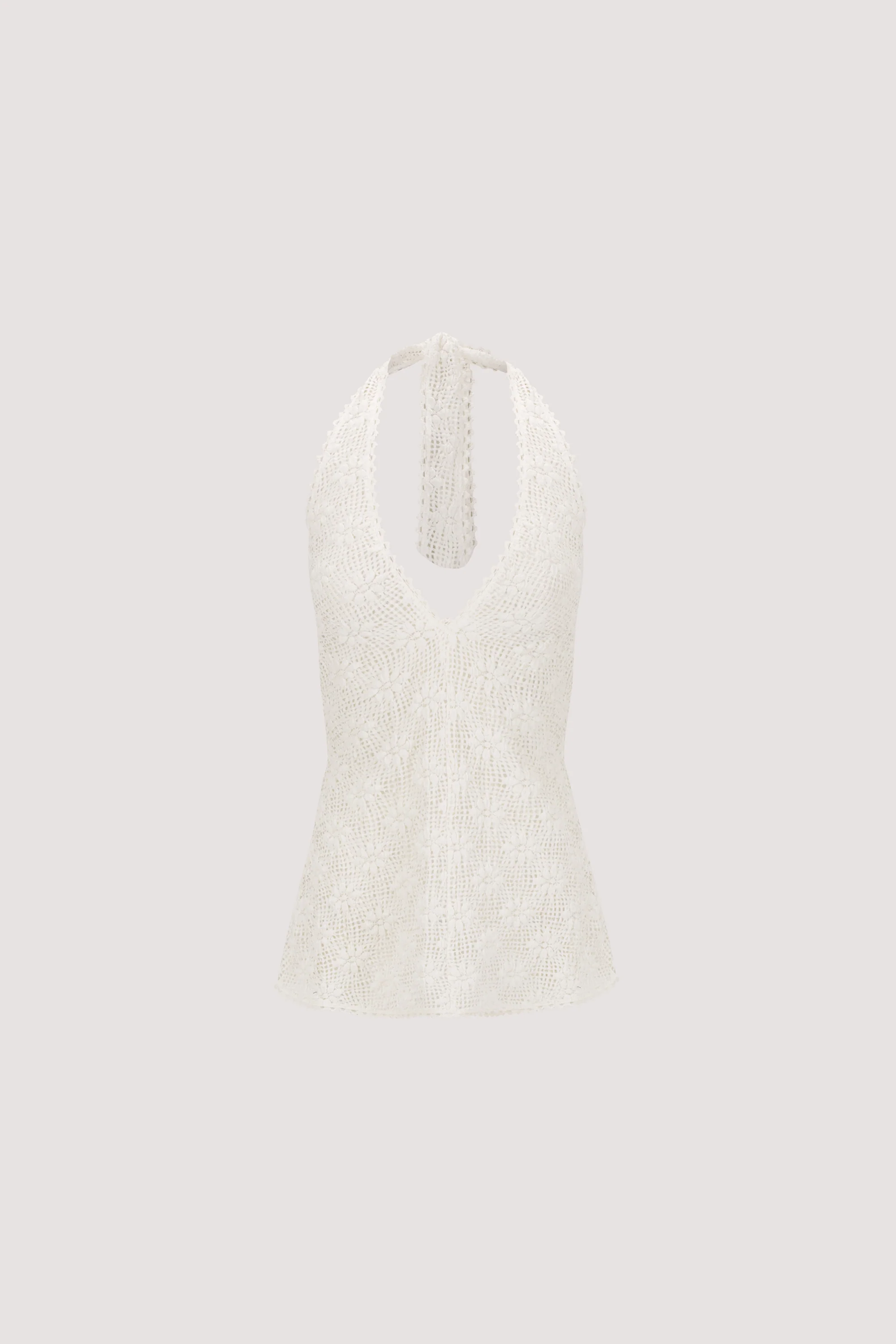 AGNES WHITE SLEEVELESS CROCHET HALTER TOP - Image 7