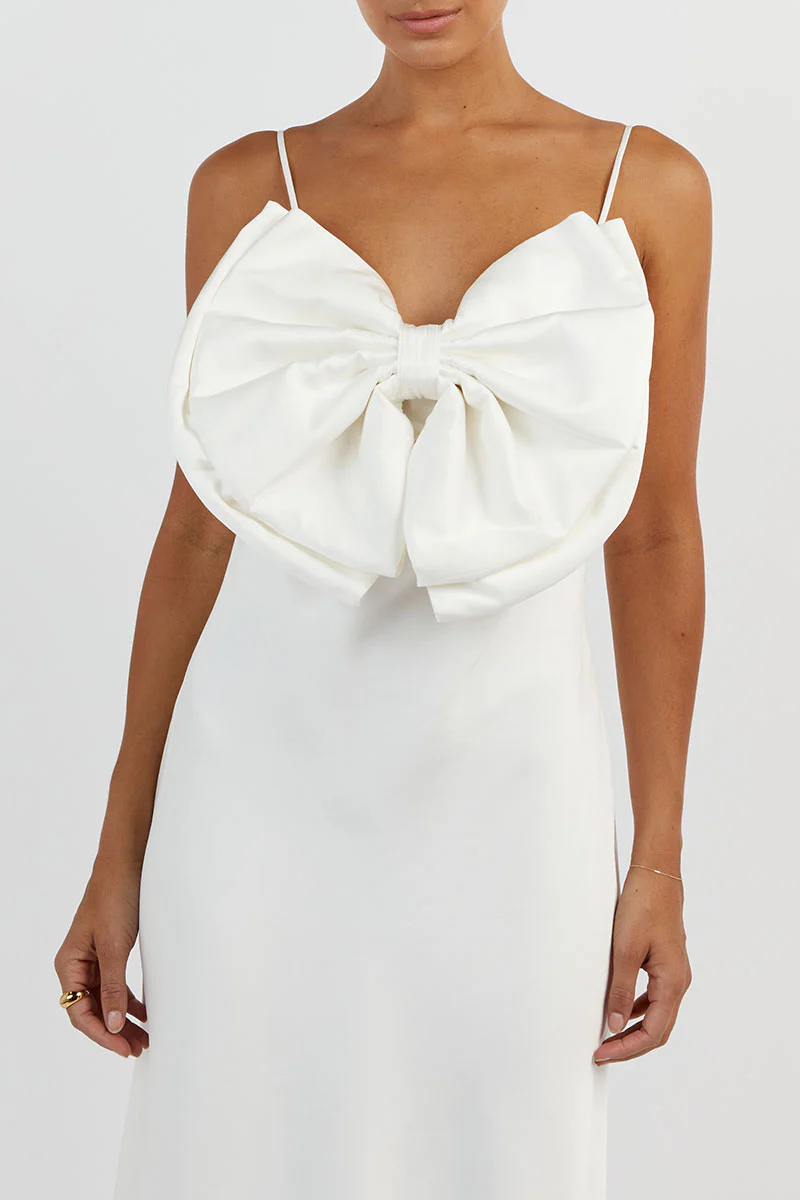 AISLE WHITE FRONT BOW MIDI DRESS - Image 4