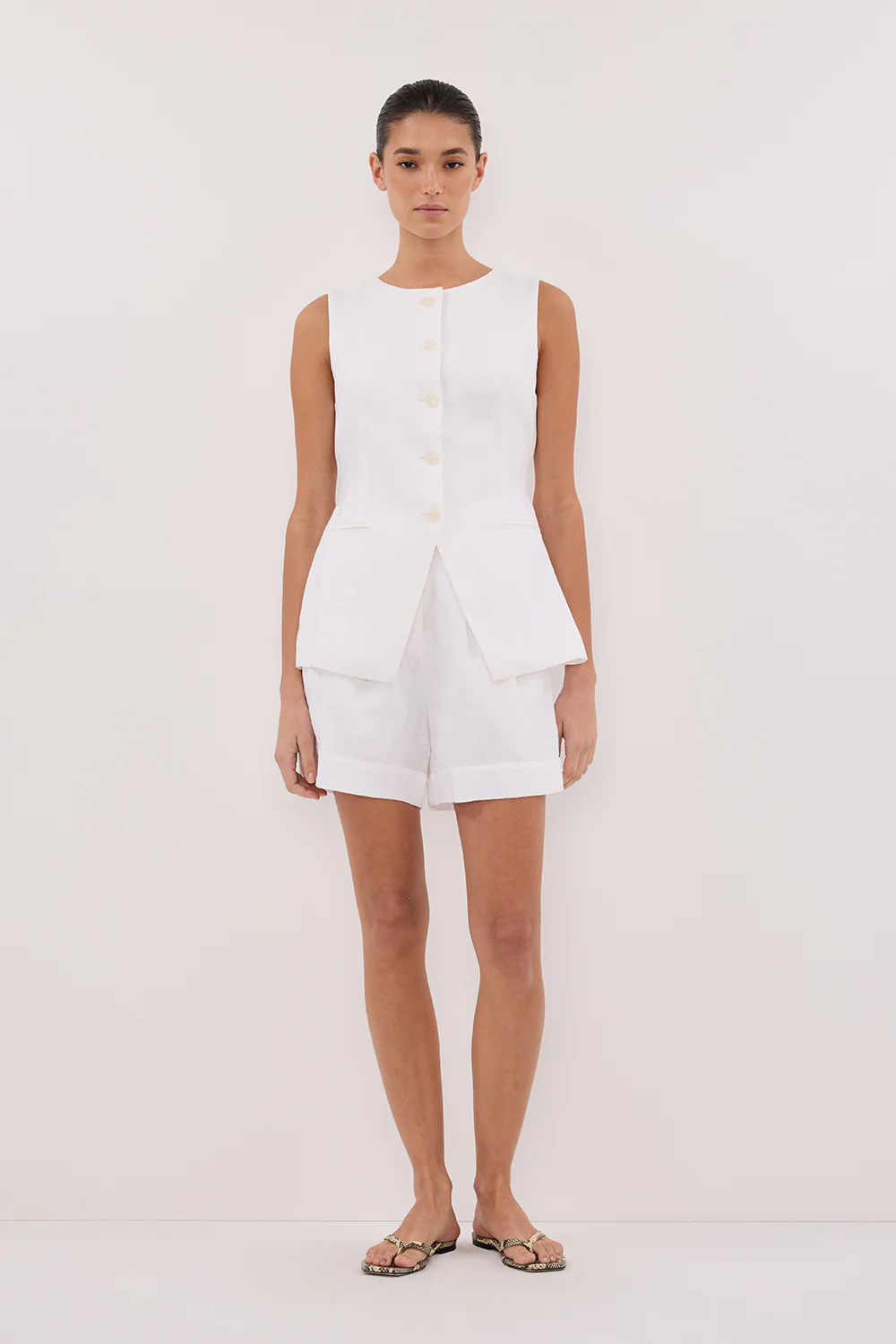 ALESSIA WHITE LINEN VEST