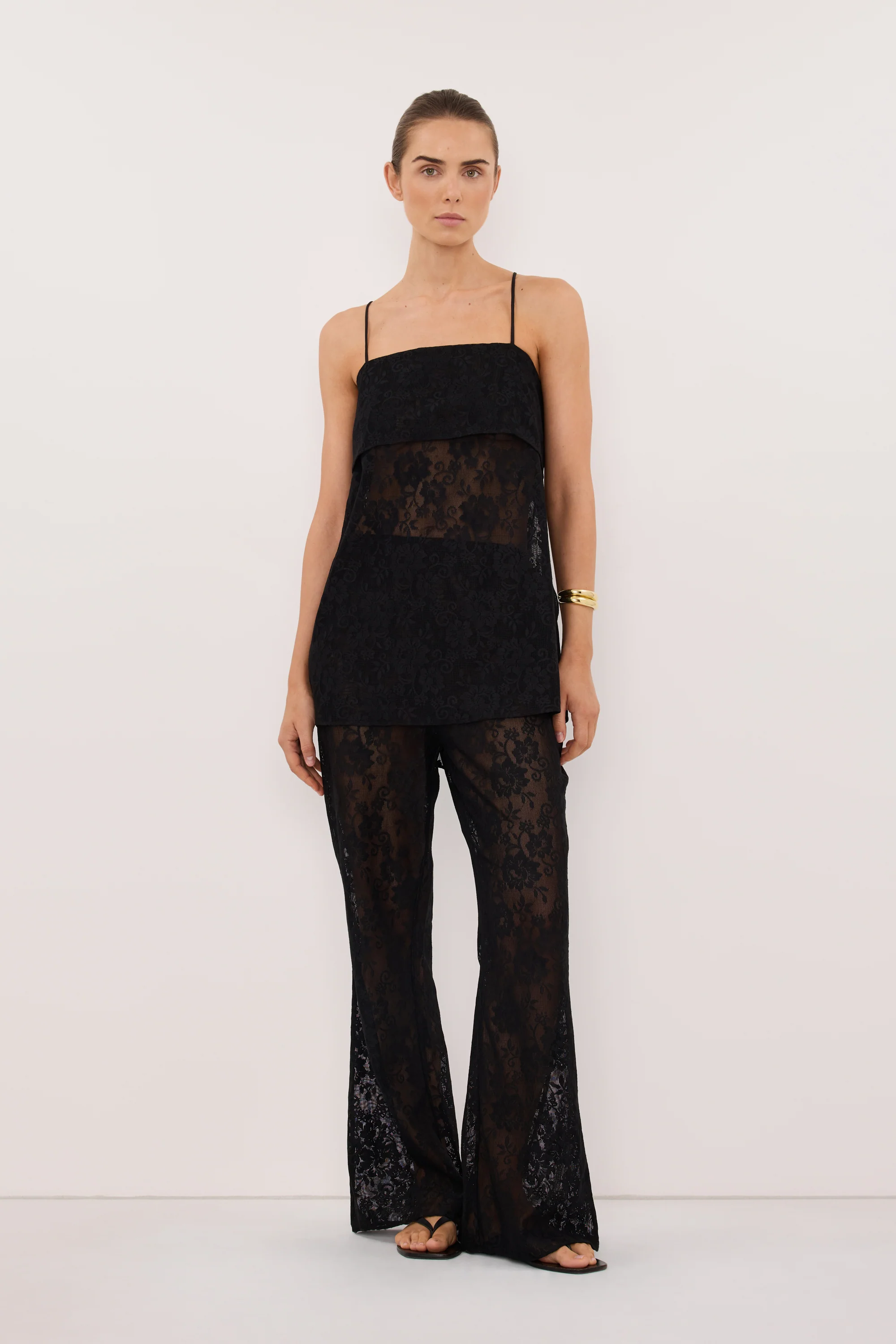 ANYA BLACK LACE WATERFALL TOP