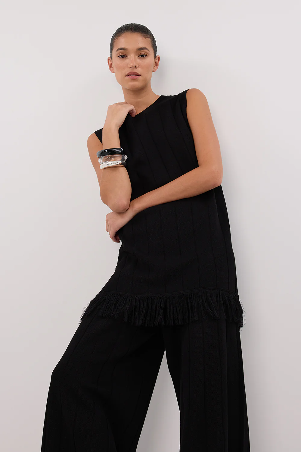 ARIA BLACK FRINGED TUNIC TOP - Image 2