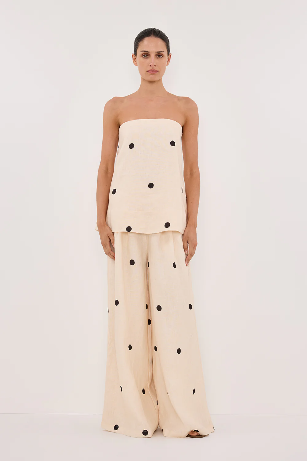 BEVERLY CREAM SPOT STRAPLESS TOP