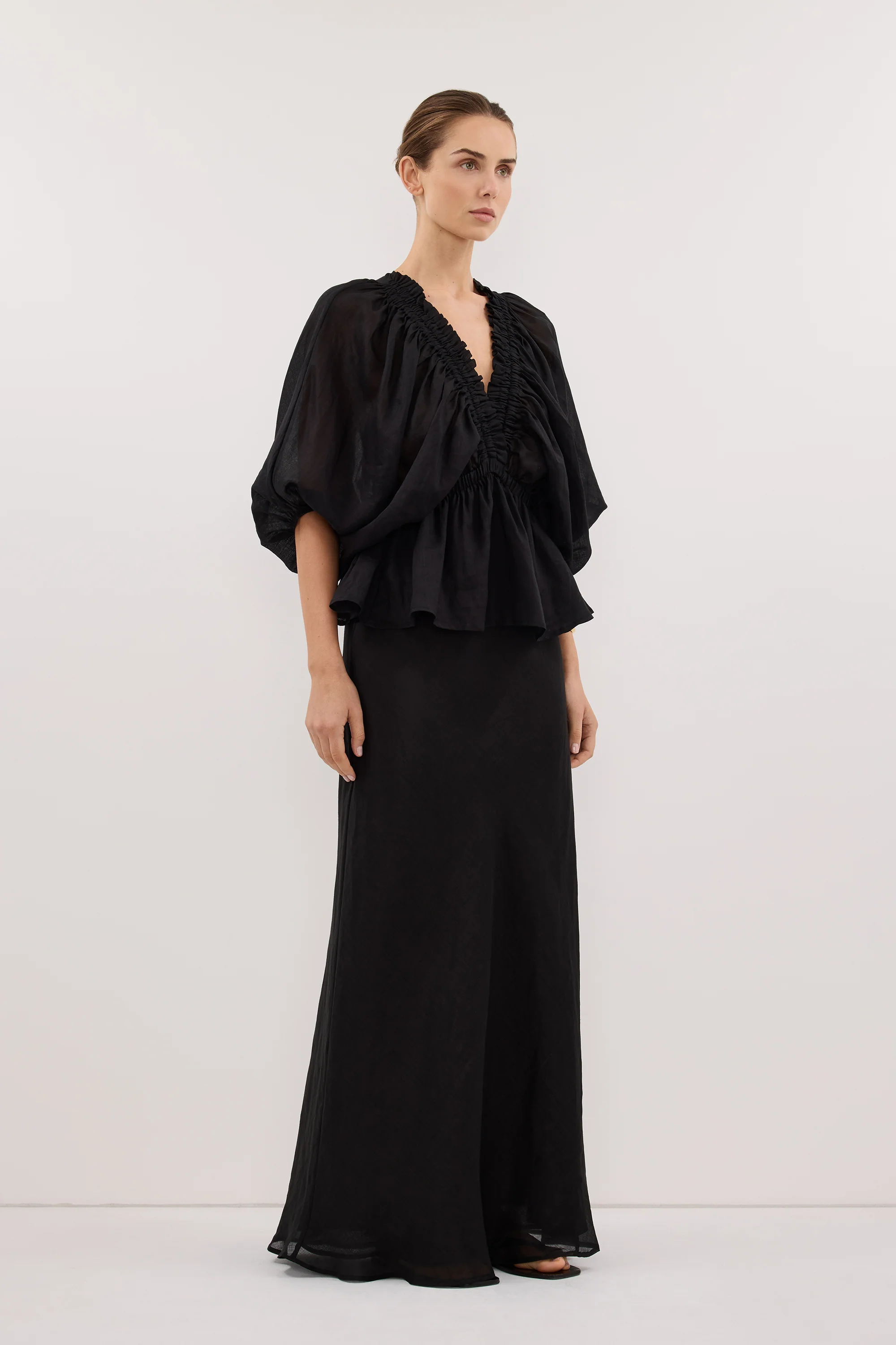BRIELLE BLACK RAMIE LONG SLEEVE TOP - Image 3