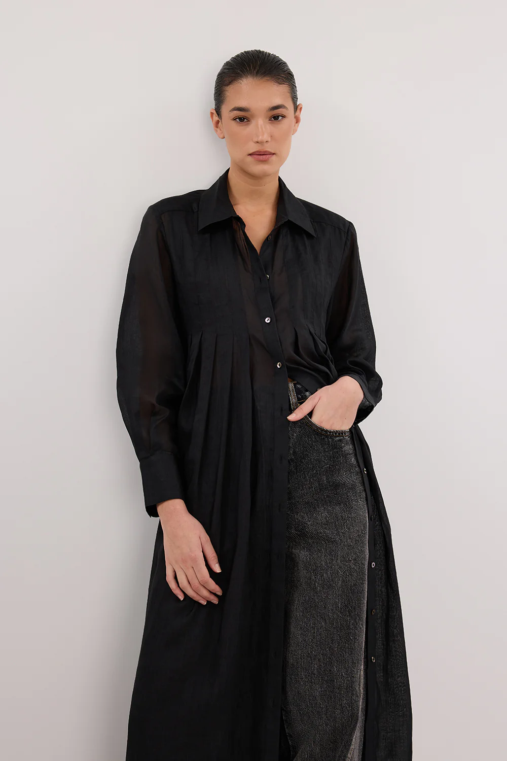CARMEL BLACK RAMIE SHIRT DRESS - Image 6