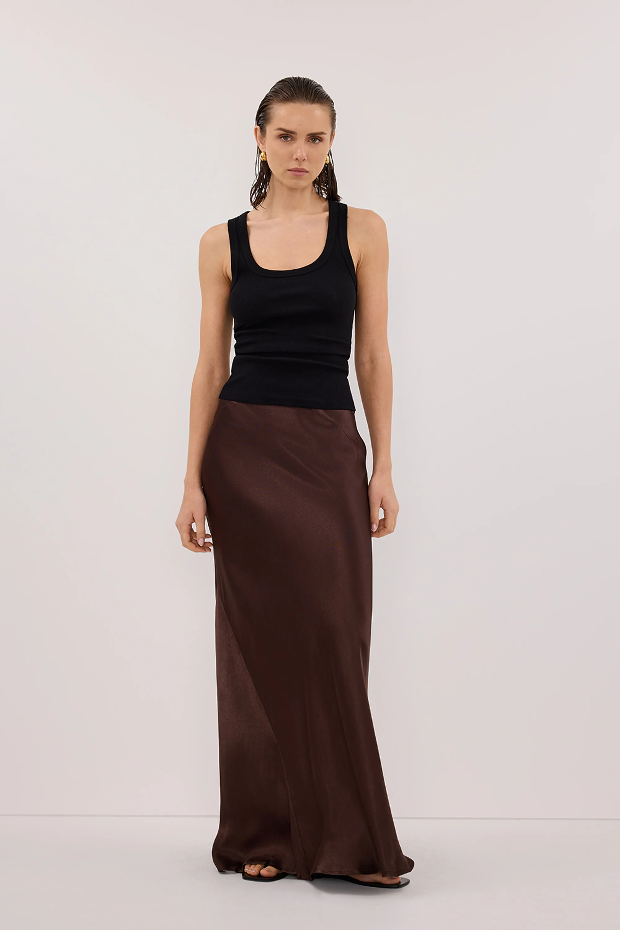 CHARLI BITTER CHOC SATIN MAXI SKIRT - Image 6