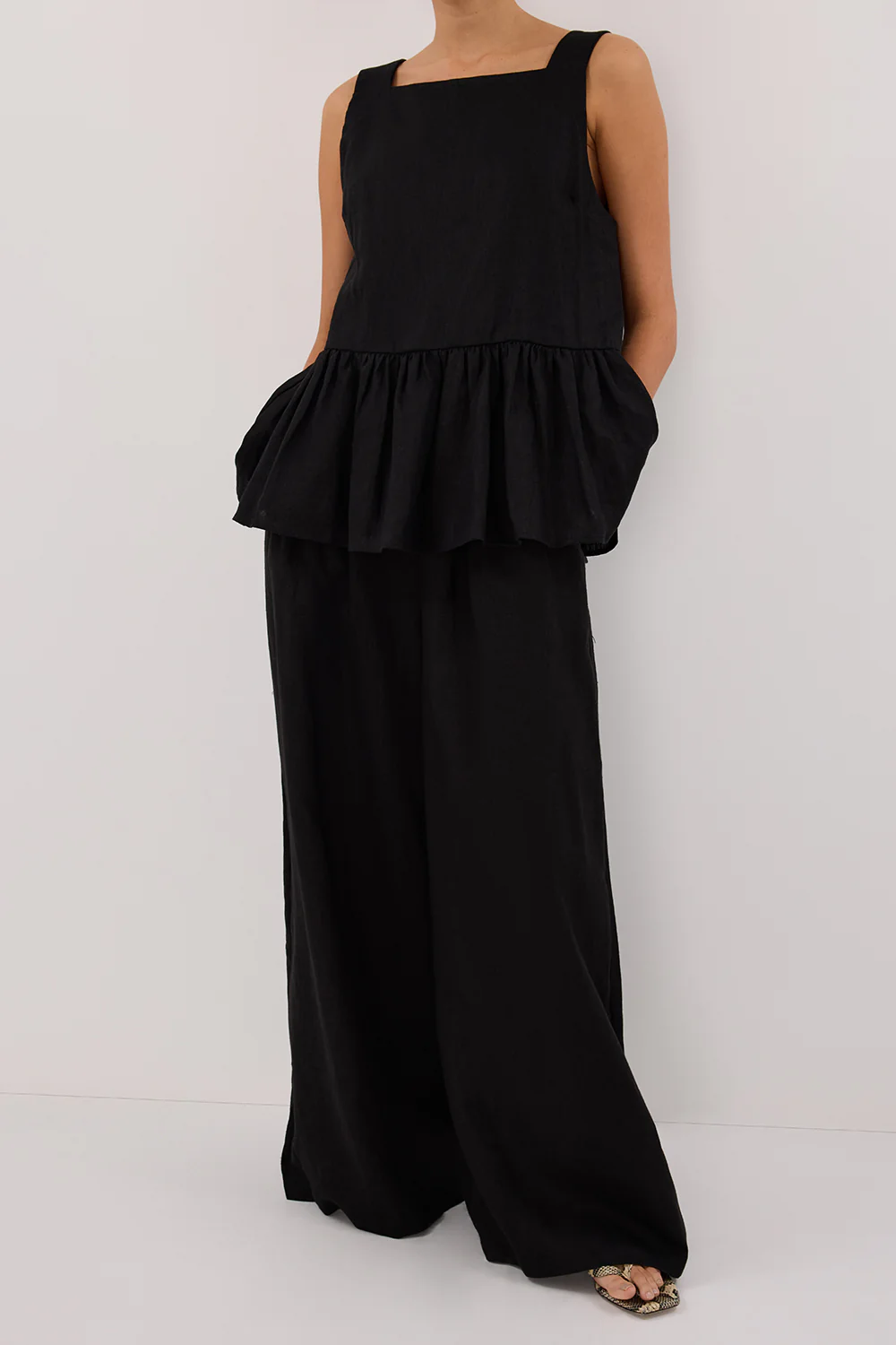 CODY BLACK WIDE LINEN PANT - Image 2