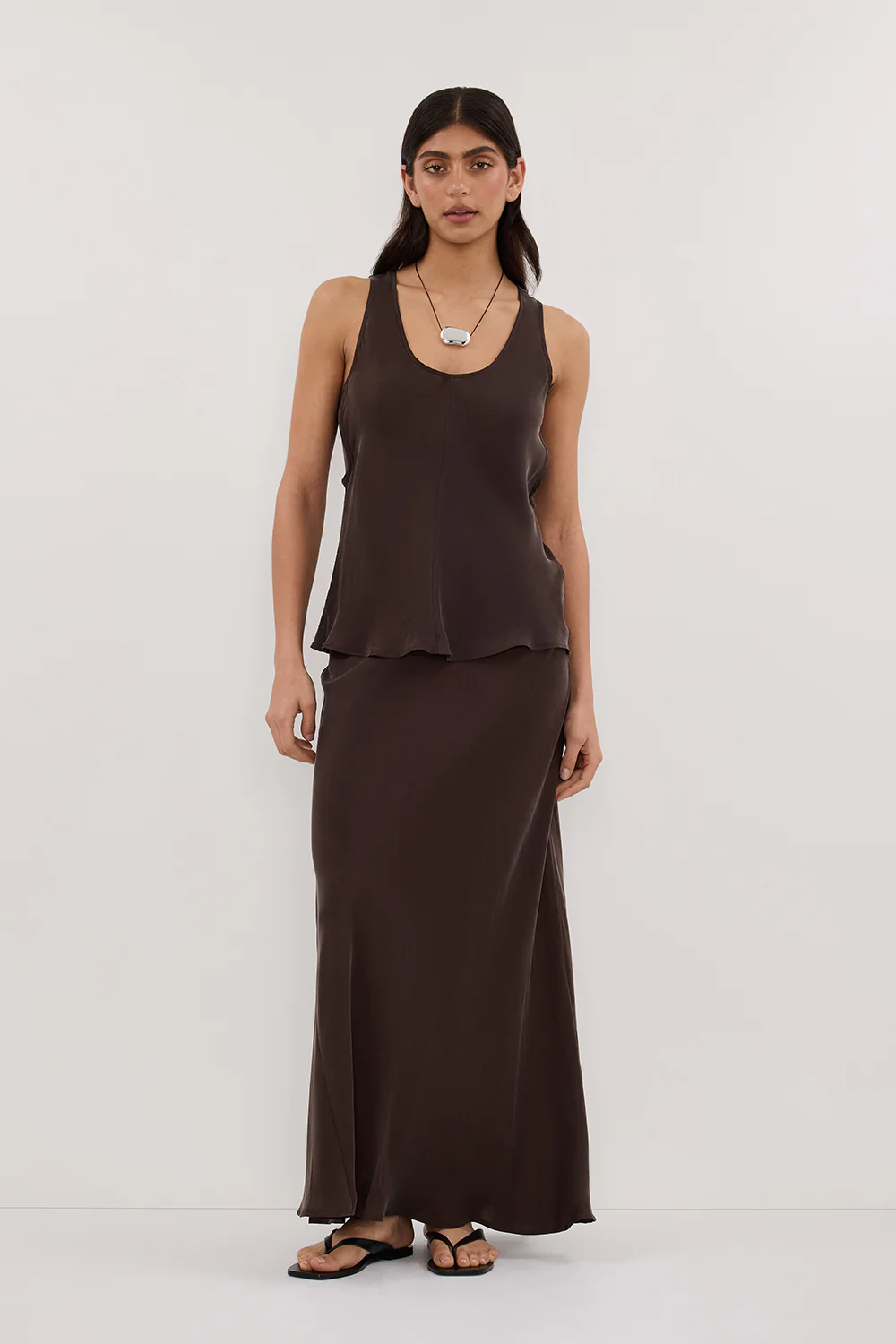 COLETTE BITTER CHOC SILK MAXI SKIRT - Image 7