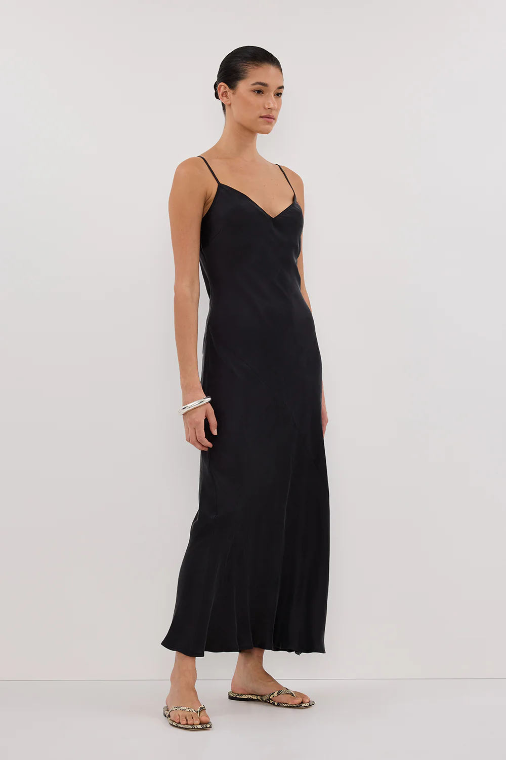 COLETTE BLACK SILK MIDI DRESS - Image 3