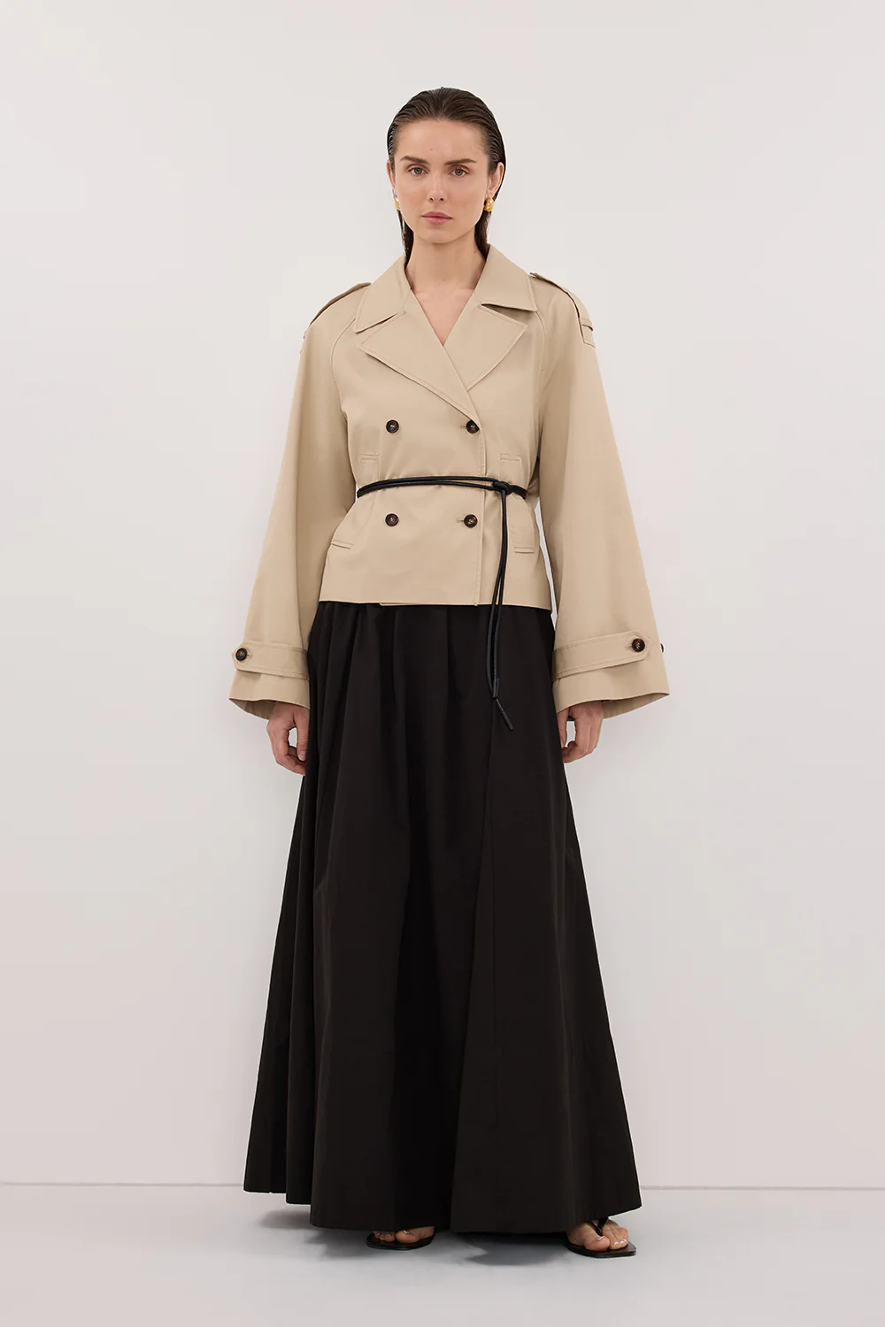 CONAGH BLACK POPLIN MIDI SKIRT