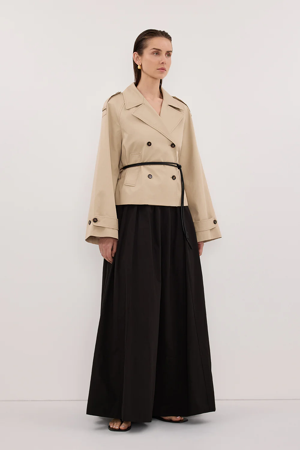 CONAGH BLACK POPLIN MIDI SKIRT - Image 3