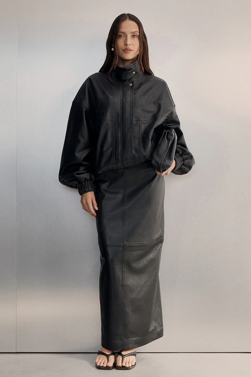 COOPER BLACK LEATHER MIDI SKIRT - Image 2