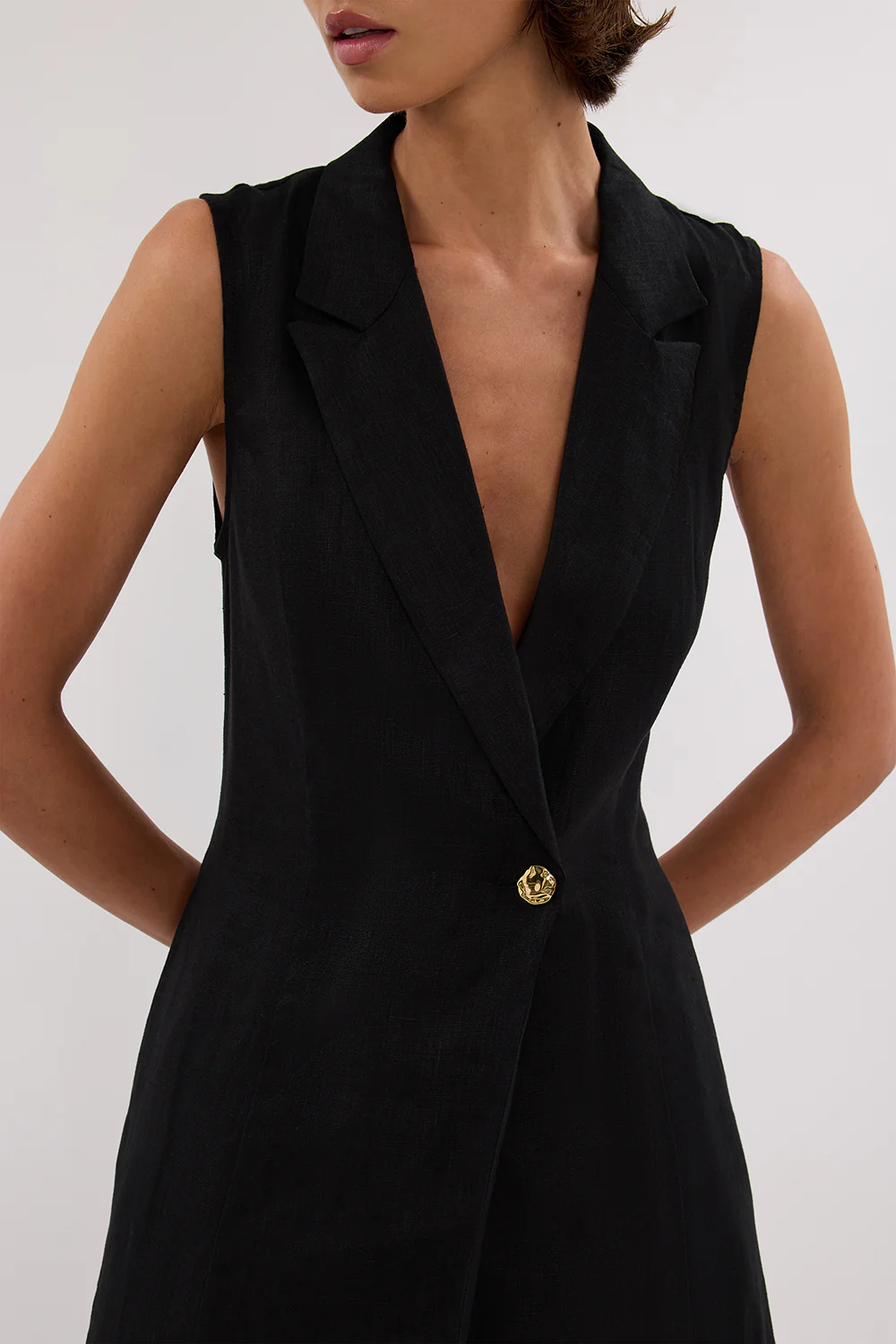 CORA BLACK LINEN MIDI DRESS - Image 4