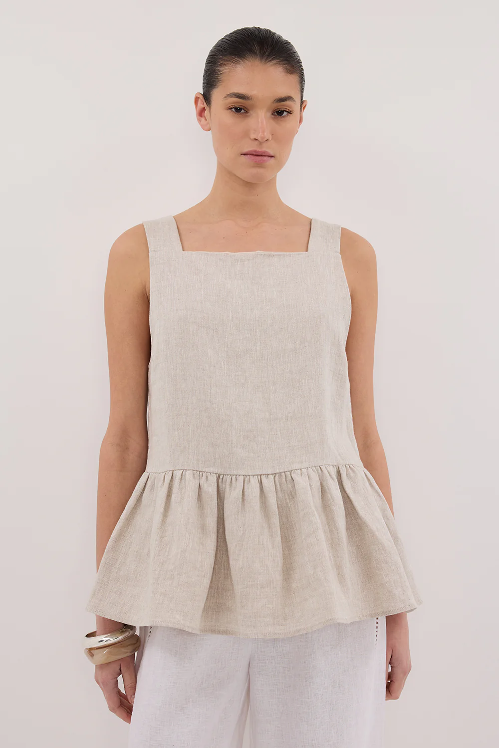 DAISY NATURAL LINEN PEPLUM TOP - Image 2