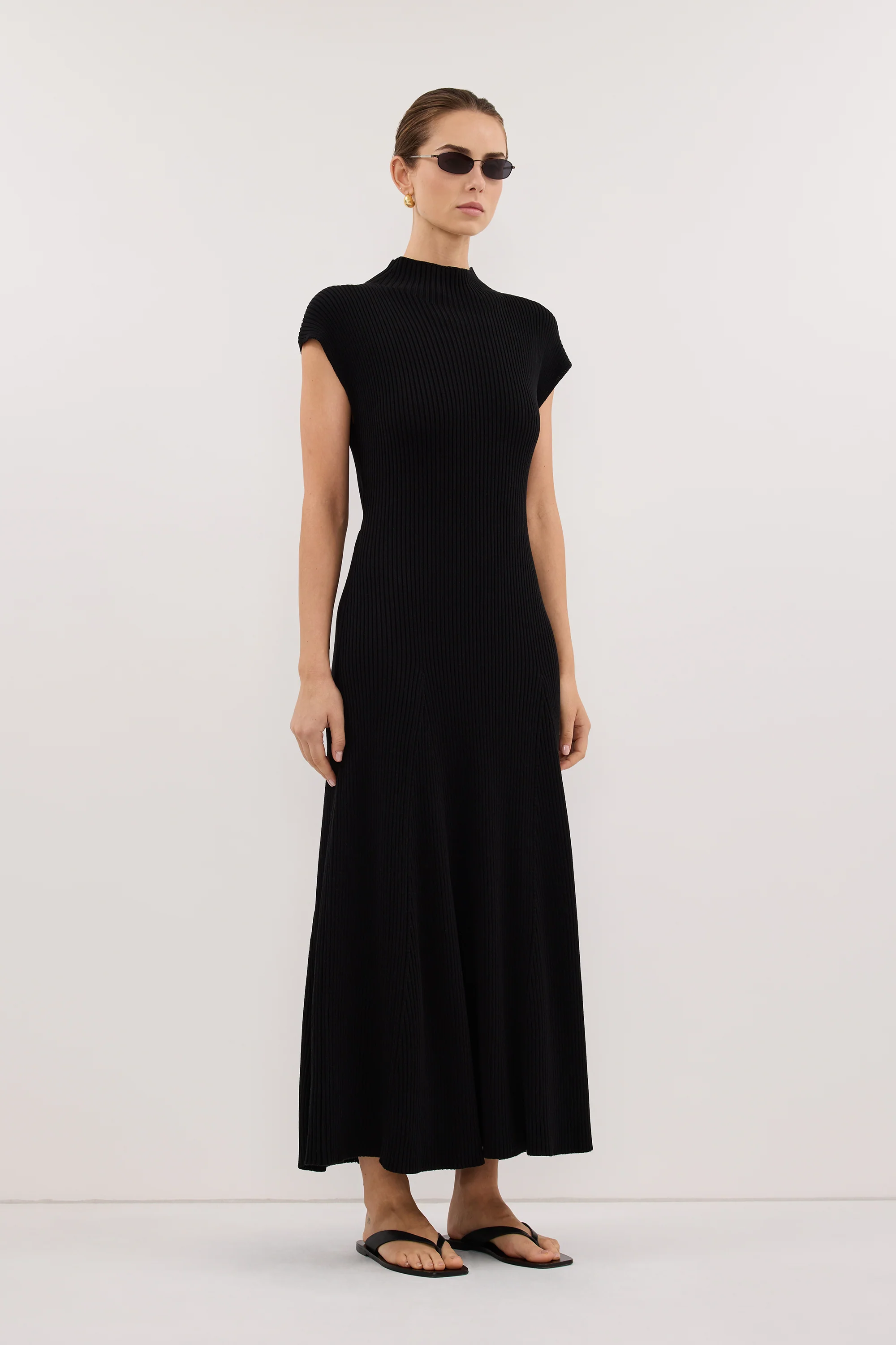 DELLA BLACK KNIT MIDI DRESS - Image 4