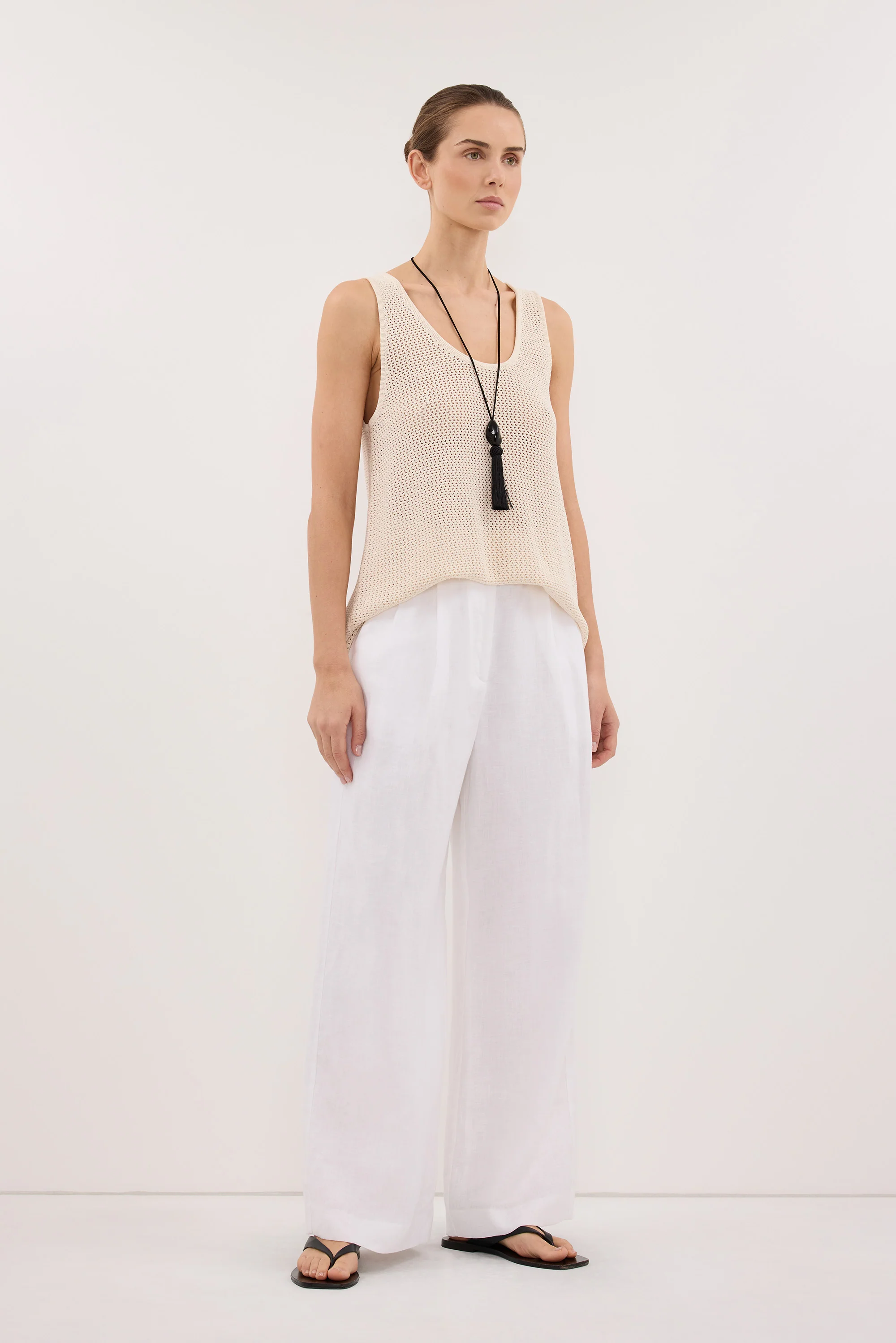 EASTON WHITE WIDE LEG LINEN PANT - Image 3