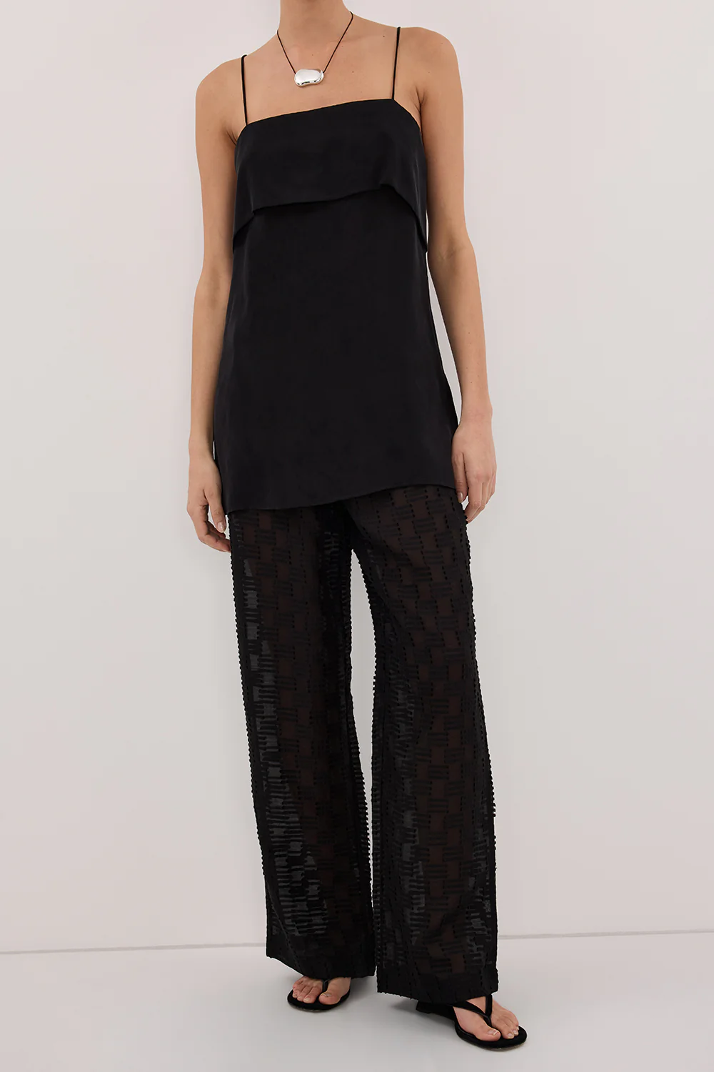 ELBA BLACK SHEER CHECK PANTS - Image 2
