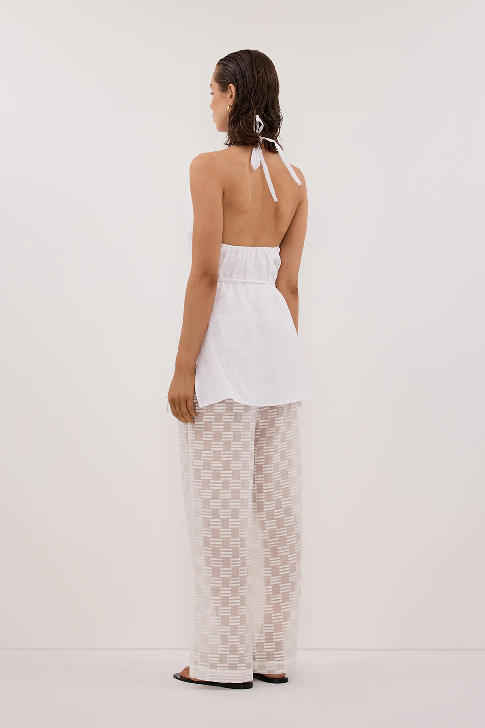 ELBA WHITE SHEER CHECK PANT - Image 4
