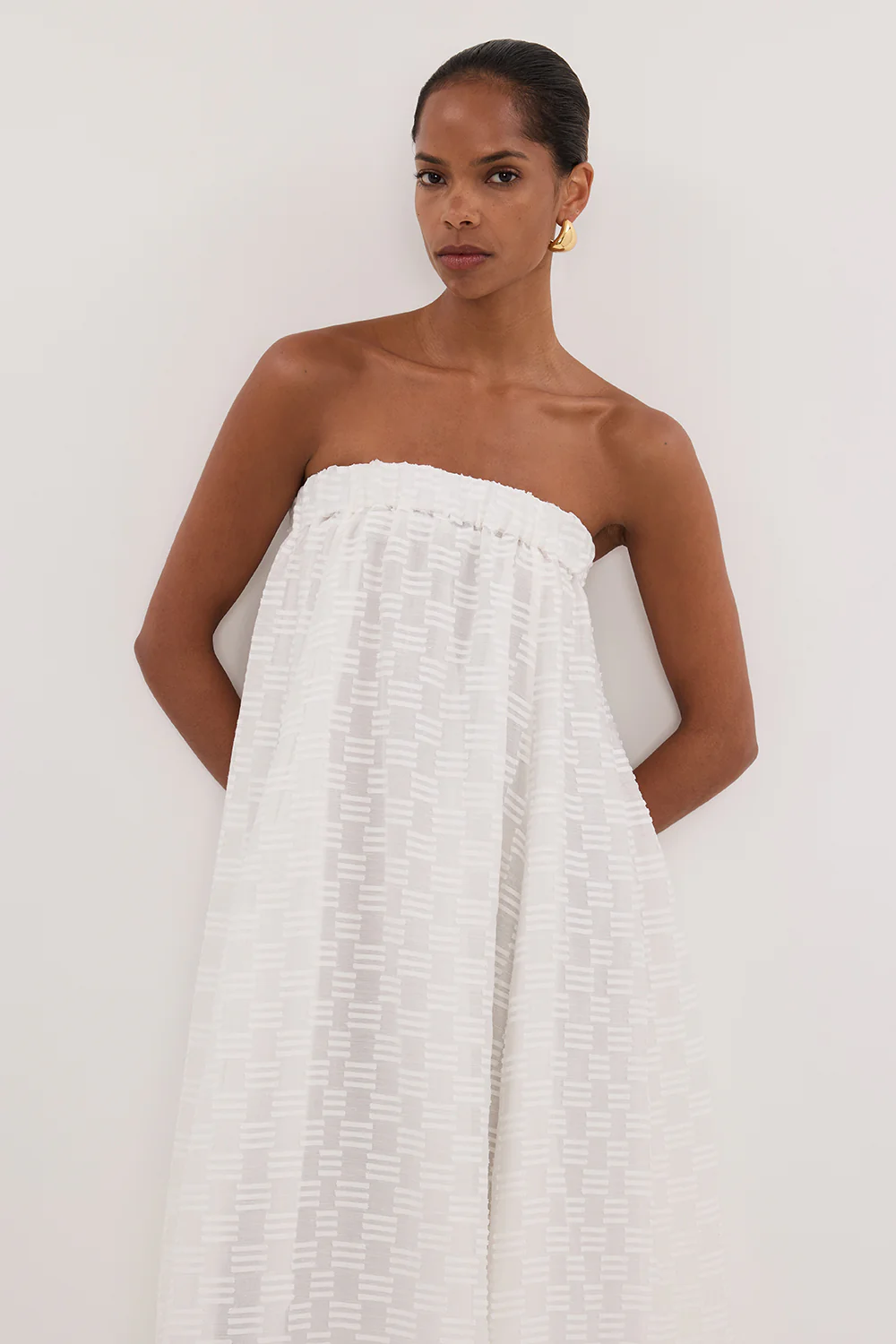 ELBA WHITE SHEER STRAPLESS DRESS - Image 2