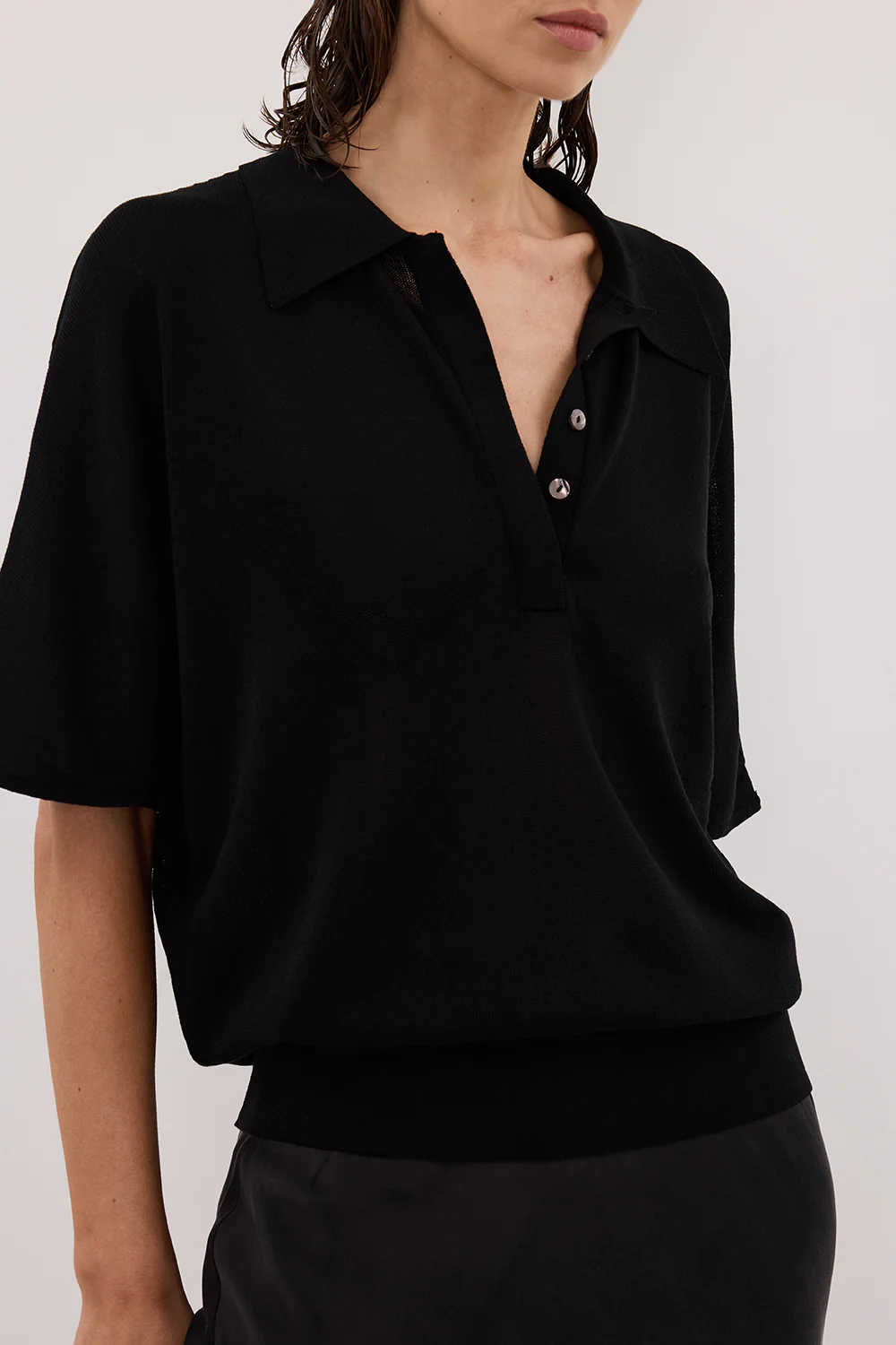 ELI BLACK POLO KNIT TOP - Image 5