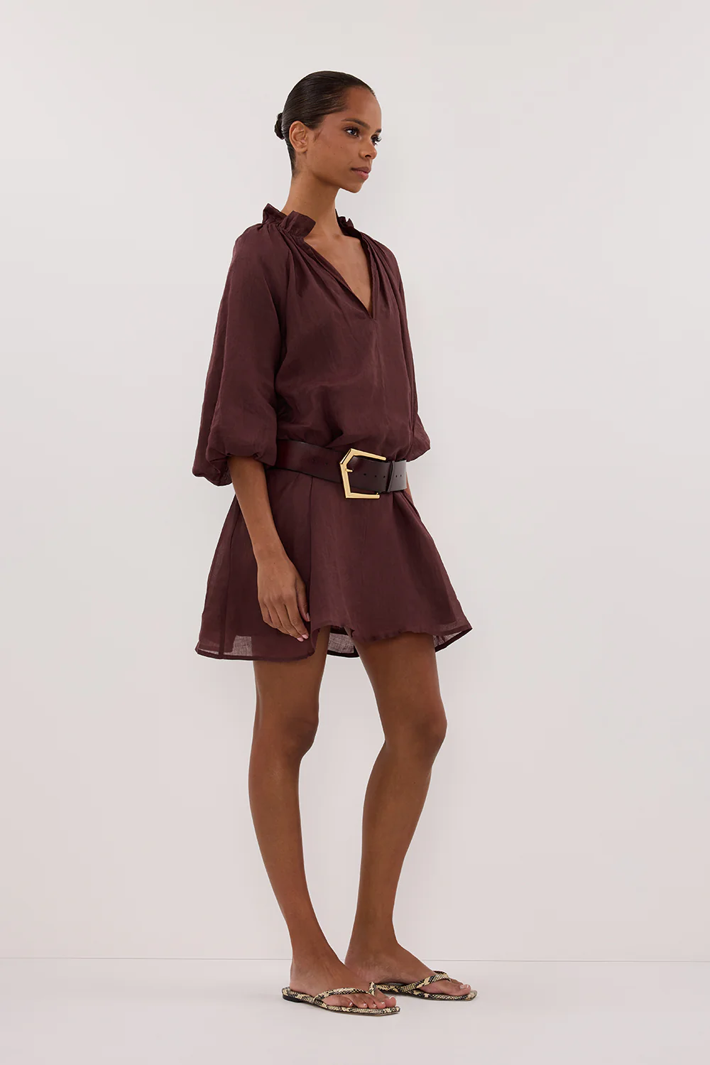 ELLIE WALNUT RAMIE SMOCK MINI DRESS - Image 3