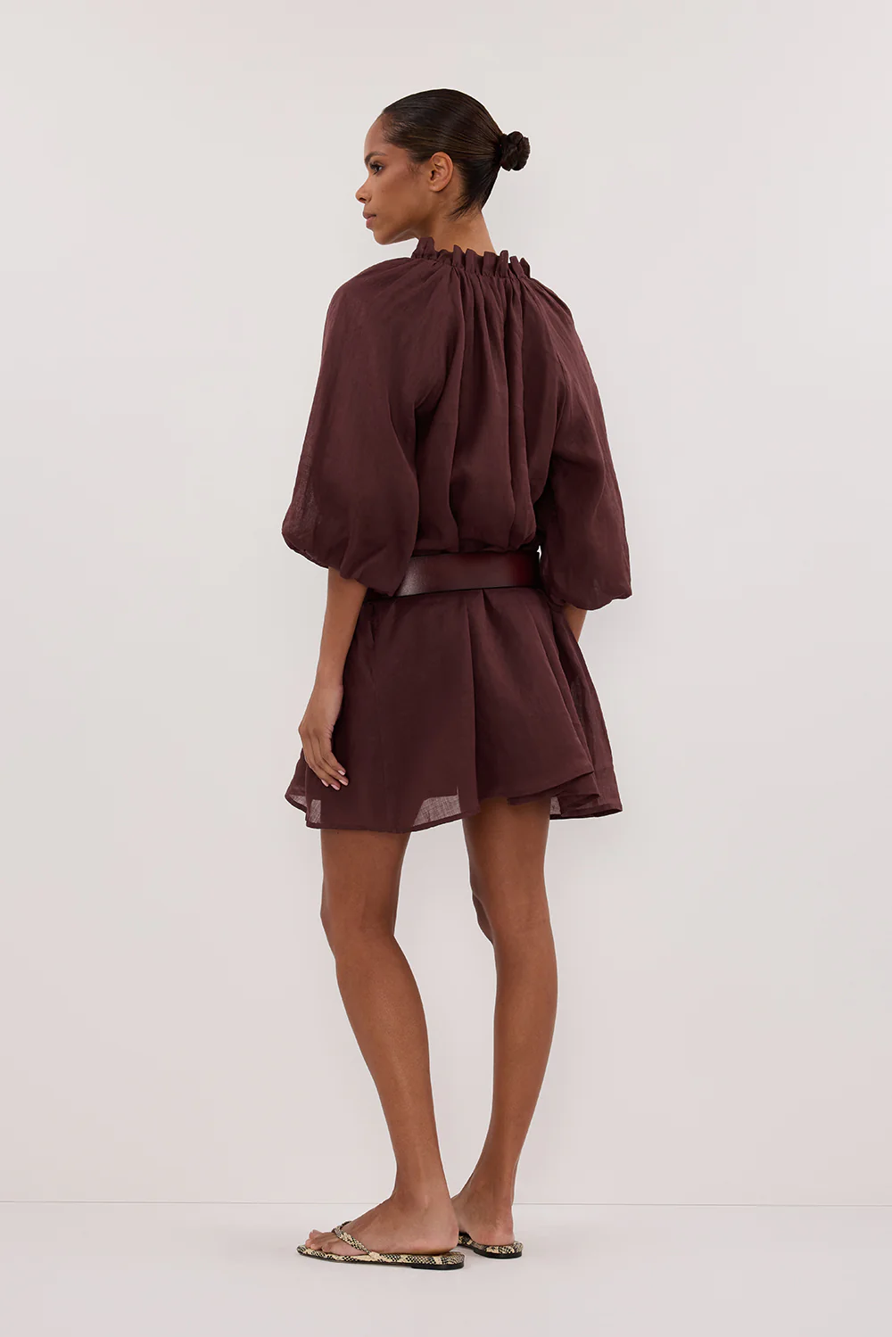 ELLIE WALNUT RAMIE SMOCK MINI DRESS - Image 4