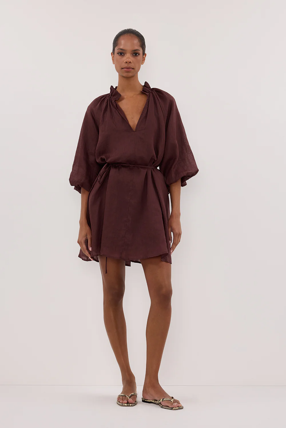 ELLIE WALNUT RAMIE SMOCK MINI DRESS - Image 6