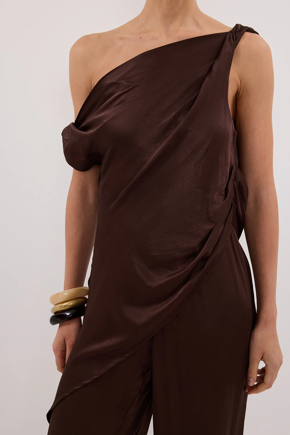 EVE BITTER CHOC ASYM SATIN TOP - Image 5