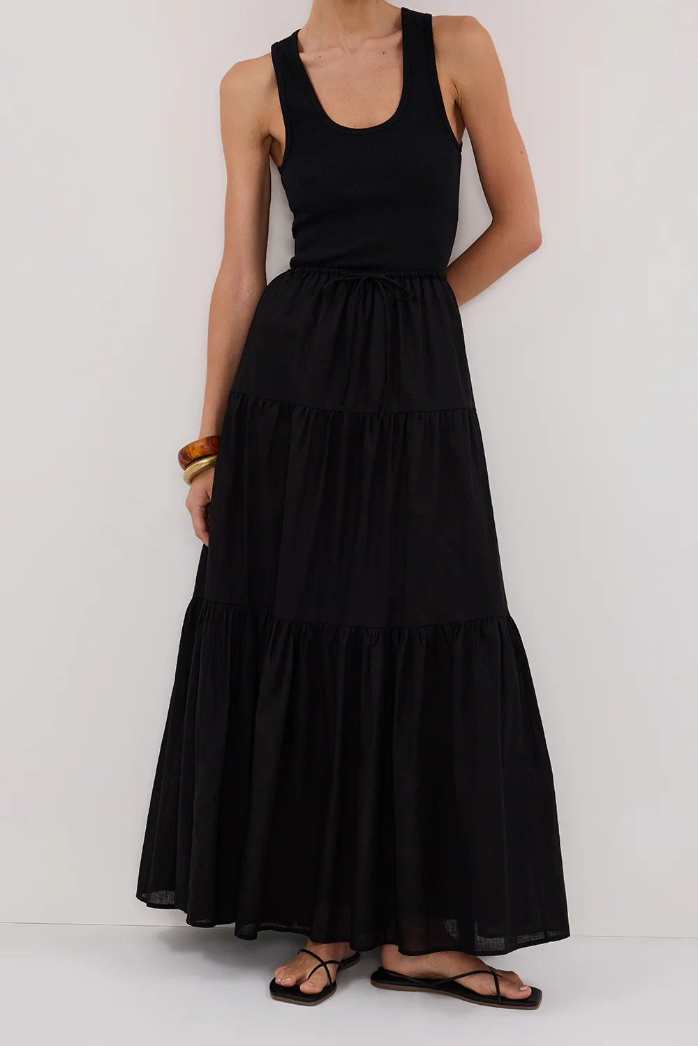 FLETCHER BLACK TIERED MAXI SKIRT - Image 2