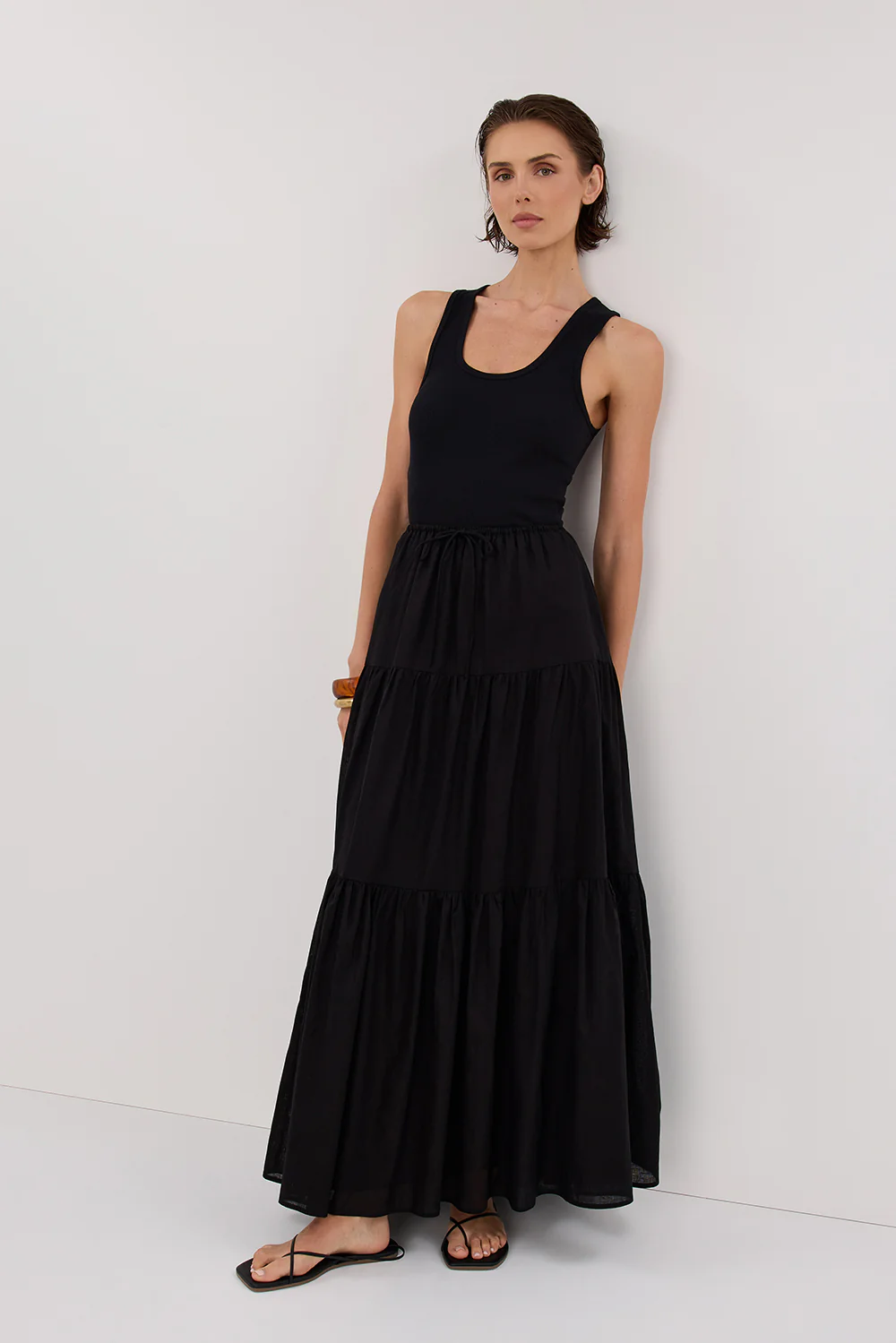 FLETCHER BLACK TIERED MAXI SKIRT - Image 6