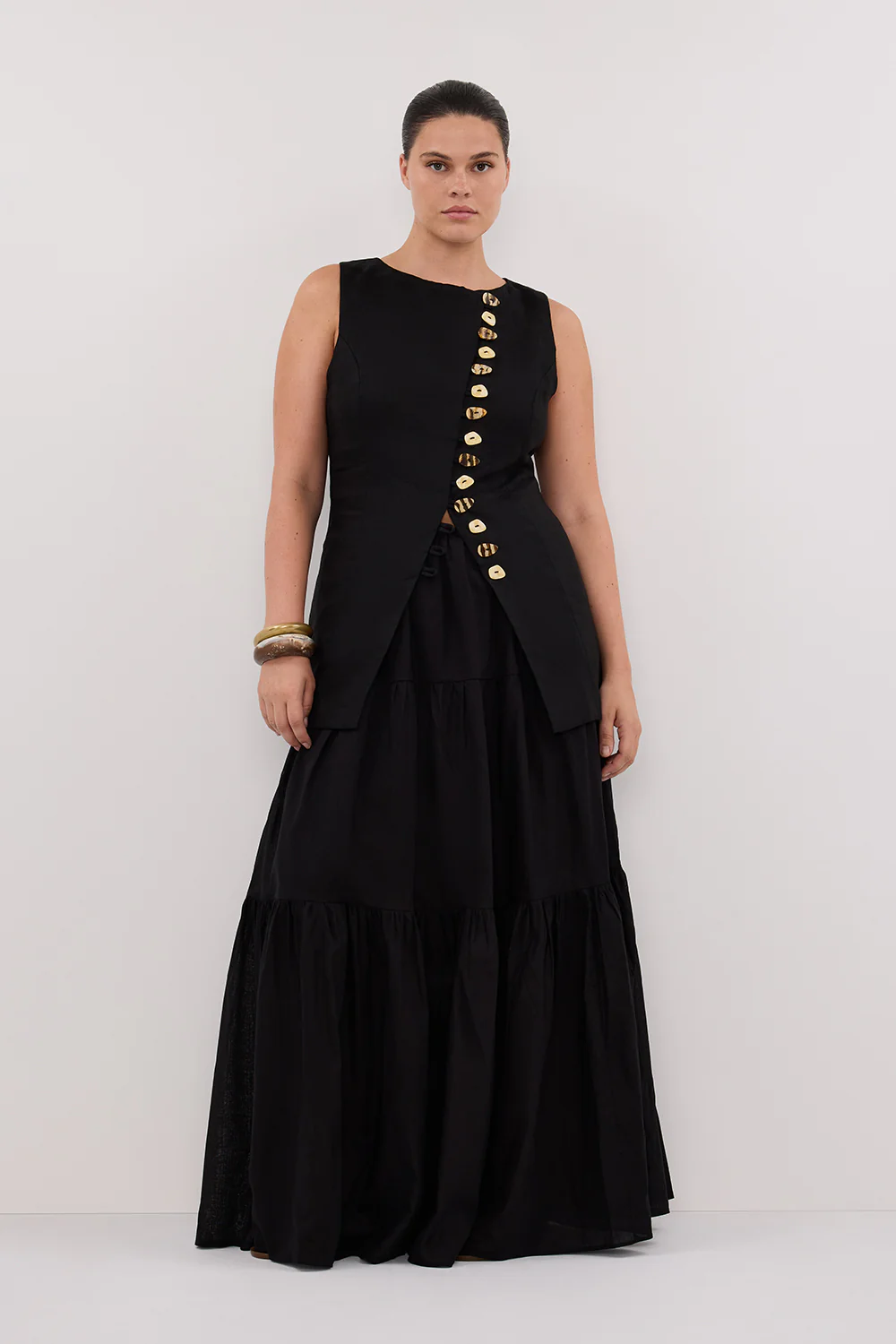 FLETCHER BLACK TIERED MAXI SKIRT - Image 7