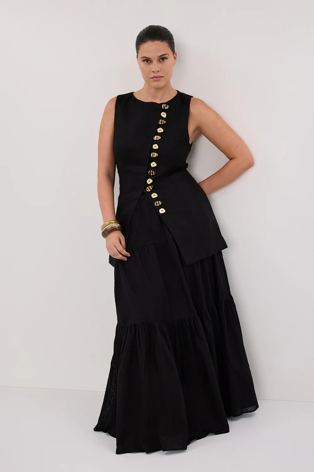 FLETCHER BLACK TIERED MAXI SKIRT - Image 9