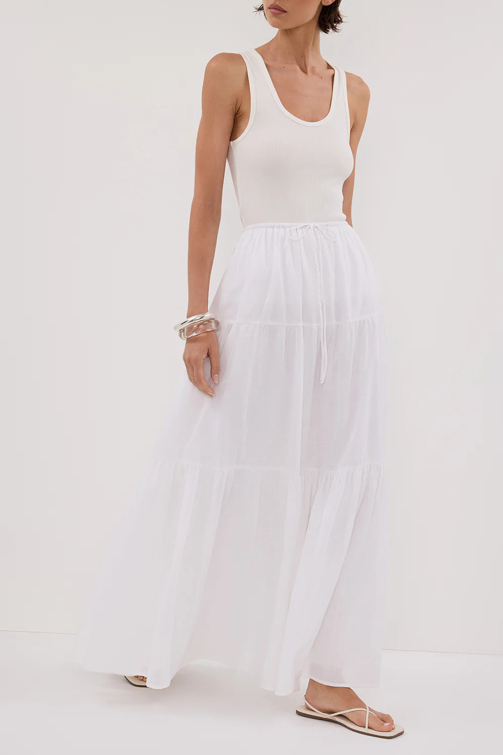 FLETCHER WHITE TIERED MAXI SKIRT - Image 2