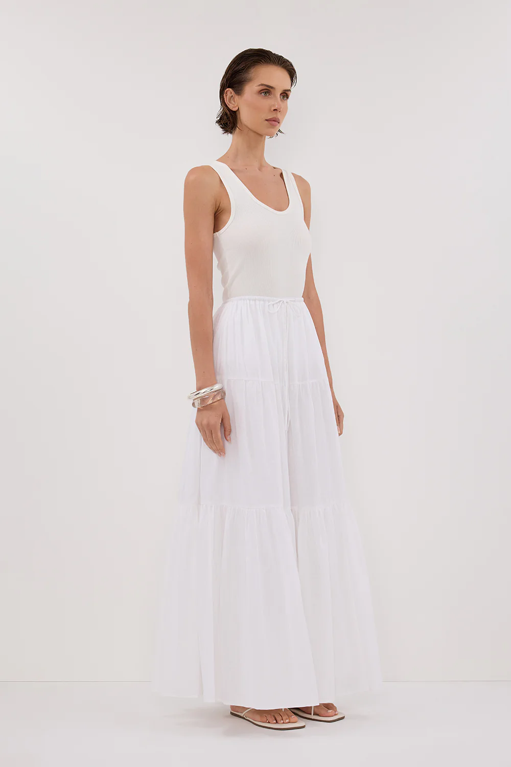 FLETCHER WHITE TIERED MAXI SKIRT - Image 3