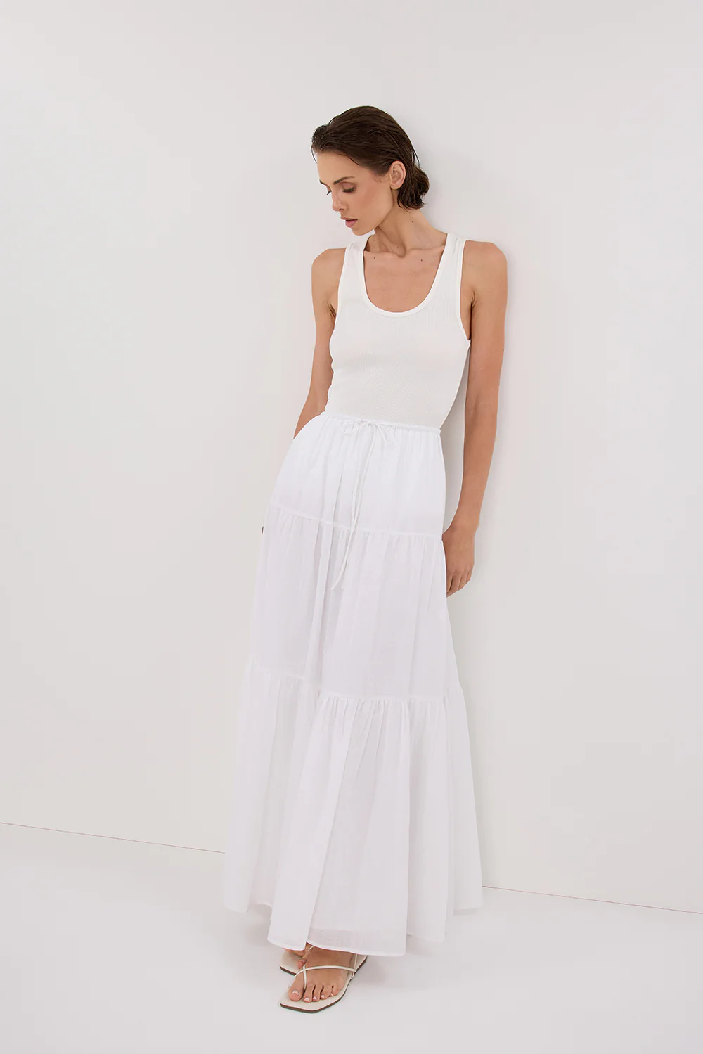 FLETCHER WHITE TIERED MAXI SKIRT - Image 6