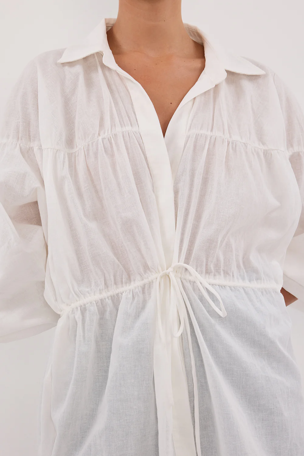 FLOYCE WHITE LINEN LONG SLEEVE TOP - Image 5