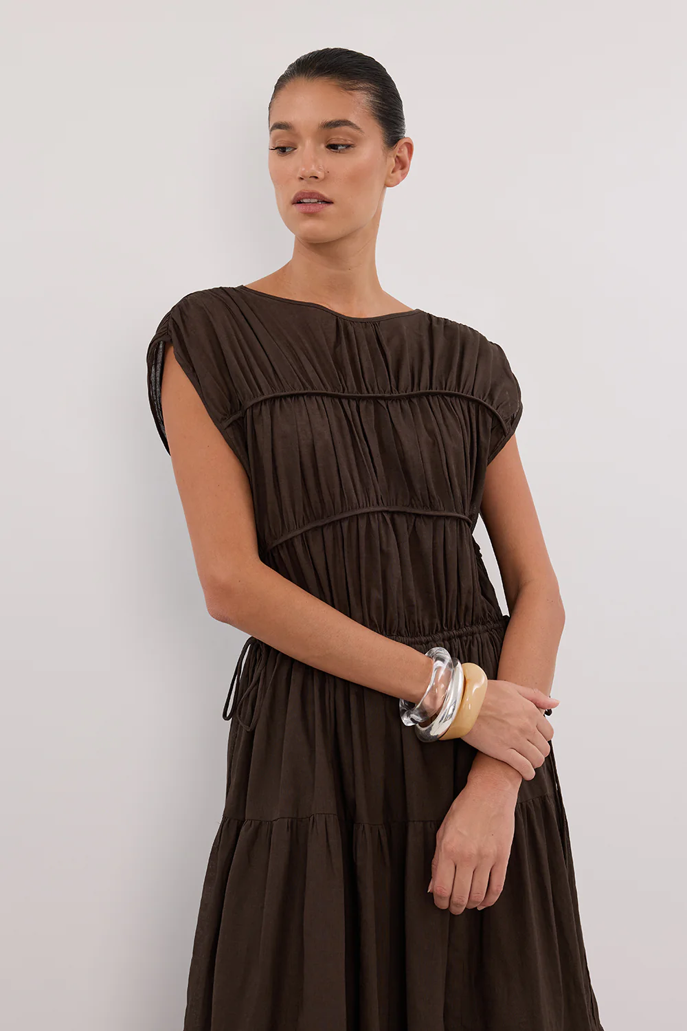 FLYNN BITTER CHOC LINEN BLEND MIDI DRESS - Image 2
