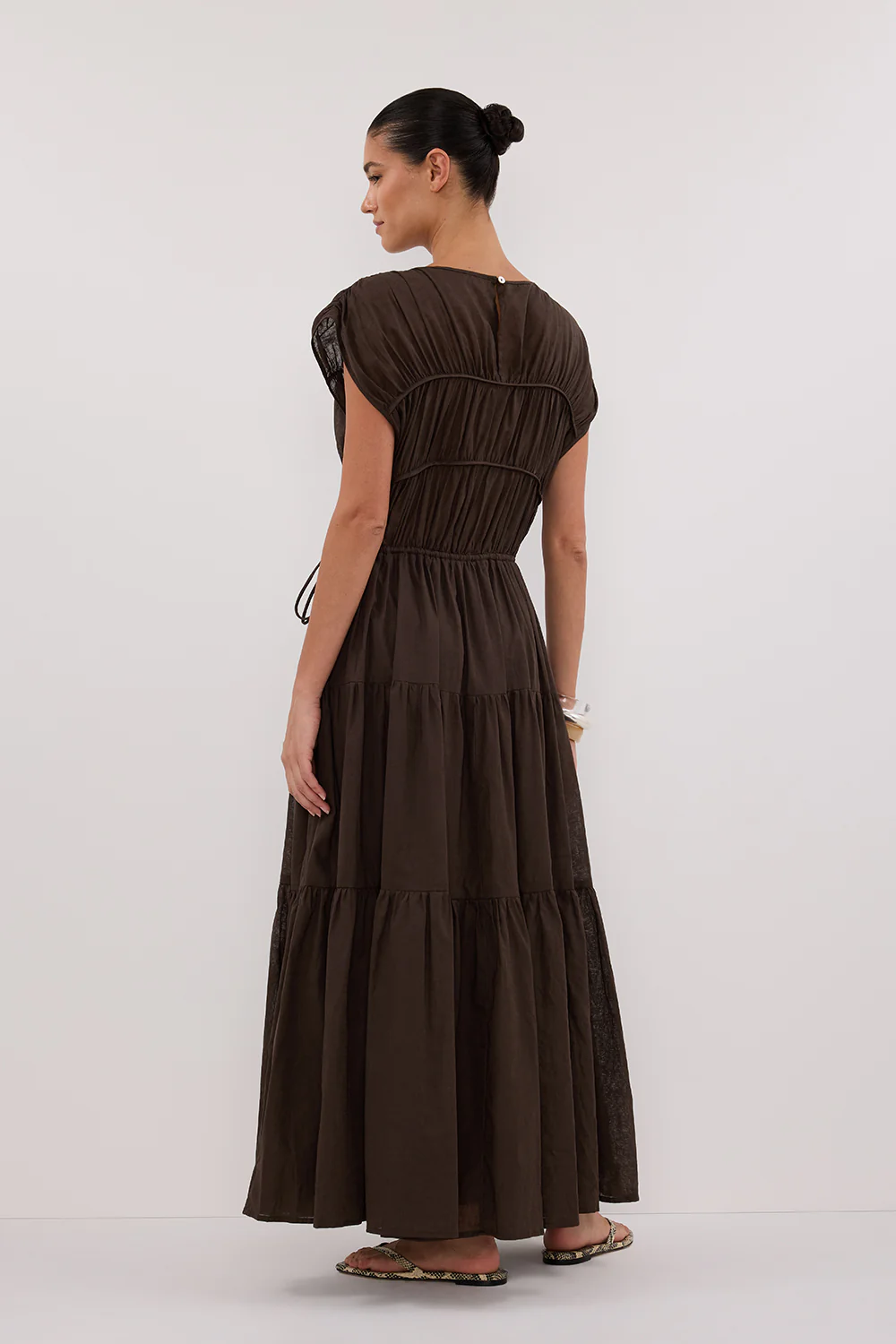 FLYNN BITTER CHOC LINEN BLEND MIDI DRESS - Image 4