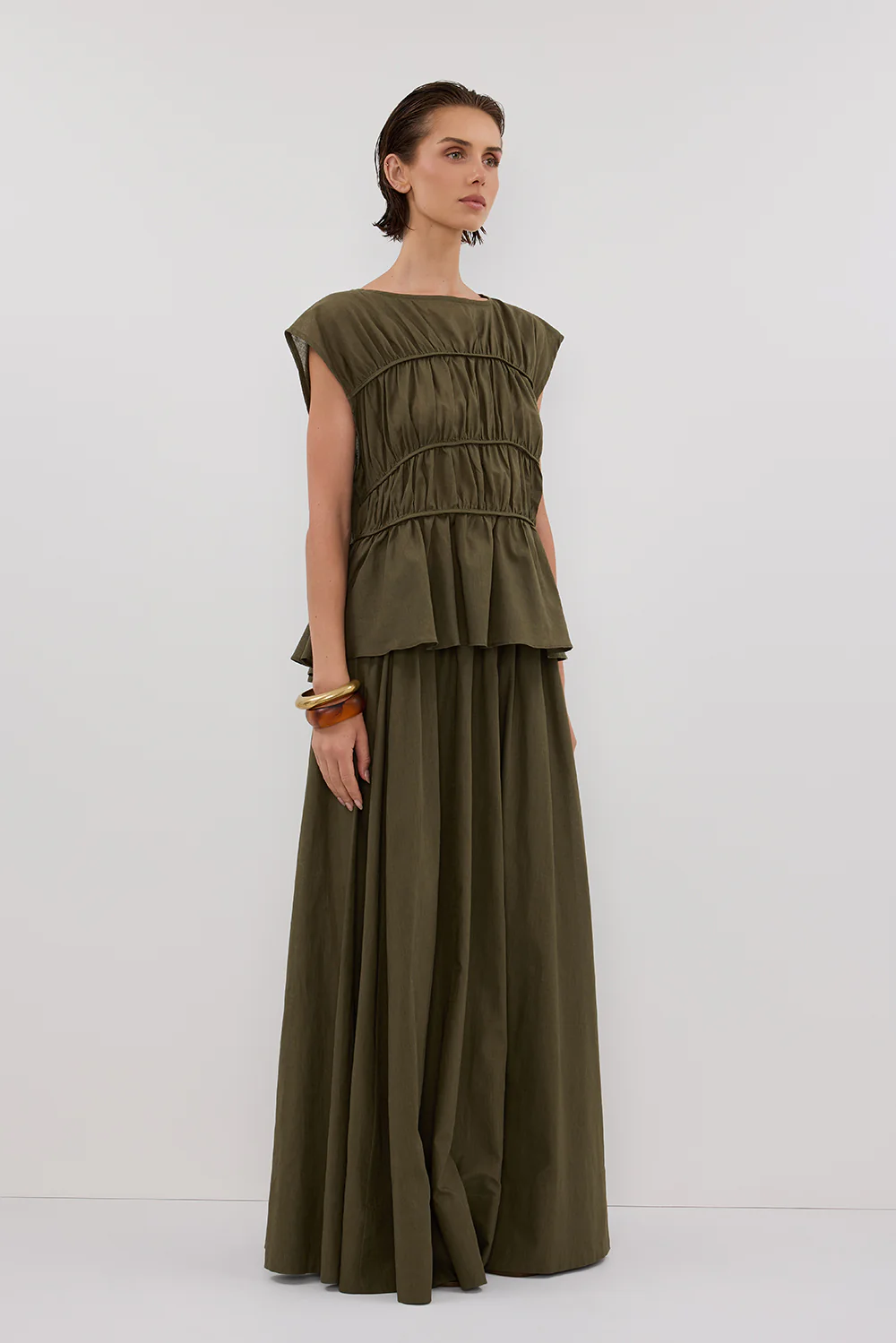 FLYNN OLIVE LINEN BLEND TIERED TOP - Image 3