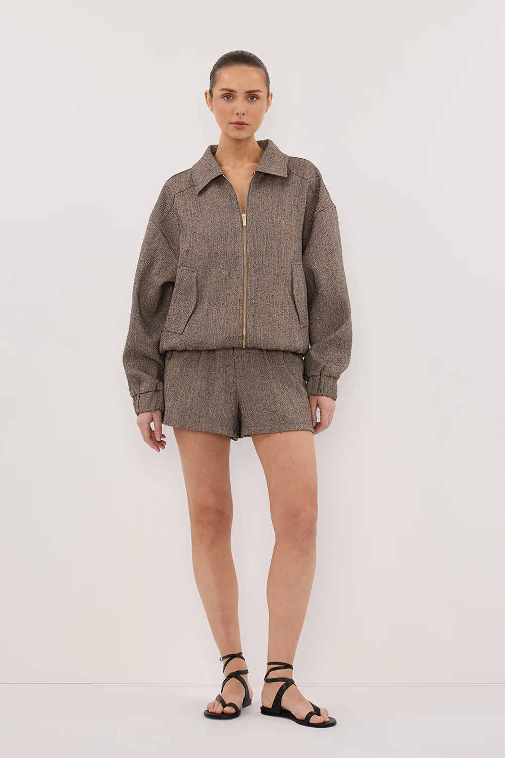 FRANKIE CHOC TWEED BOMBER JACKET