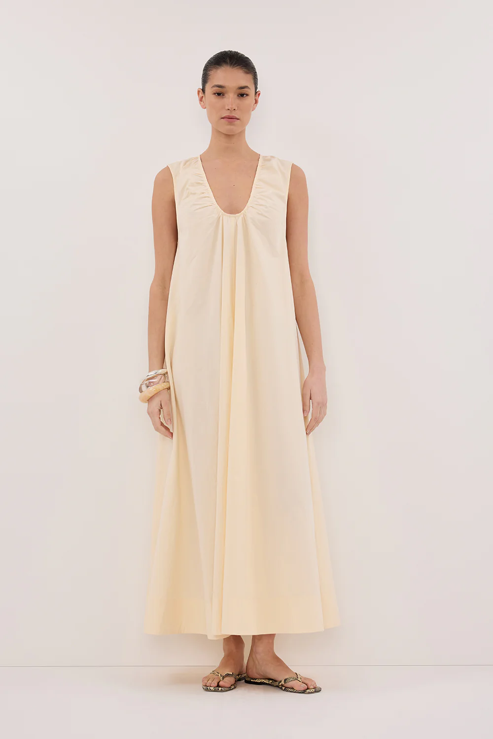 GABBY BUTTERMILK OVERSIZED COTTON MIDI DRESS