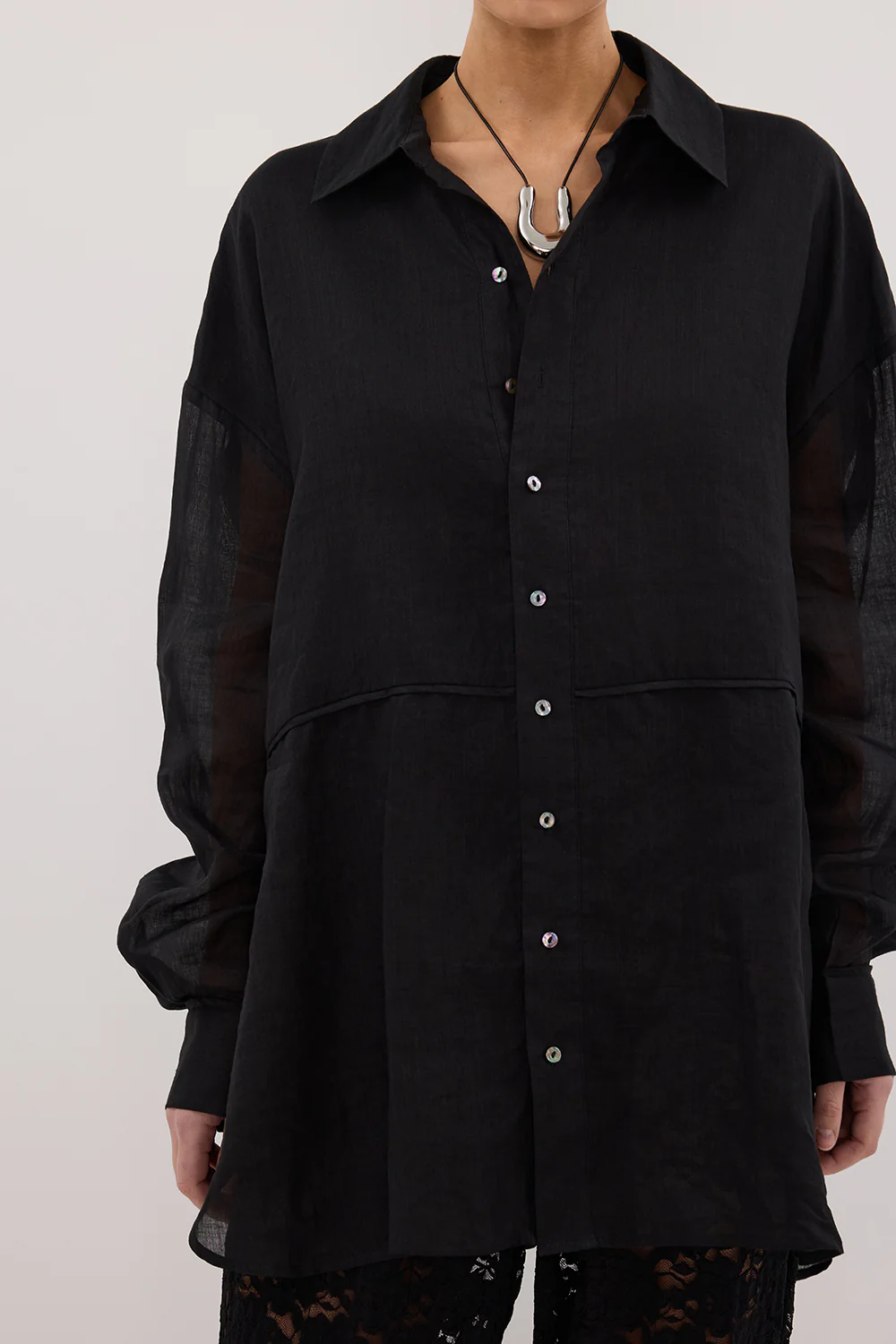 GIGI BLACK RAMIE LONG SLEEVE SHIRT - Image 5