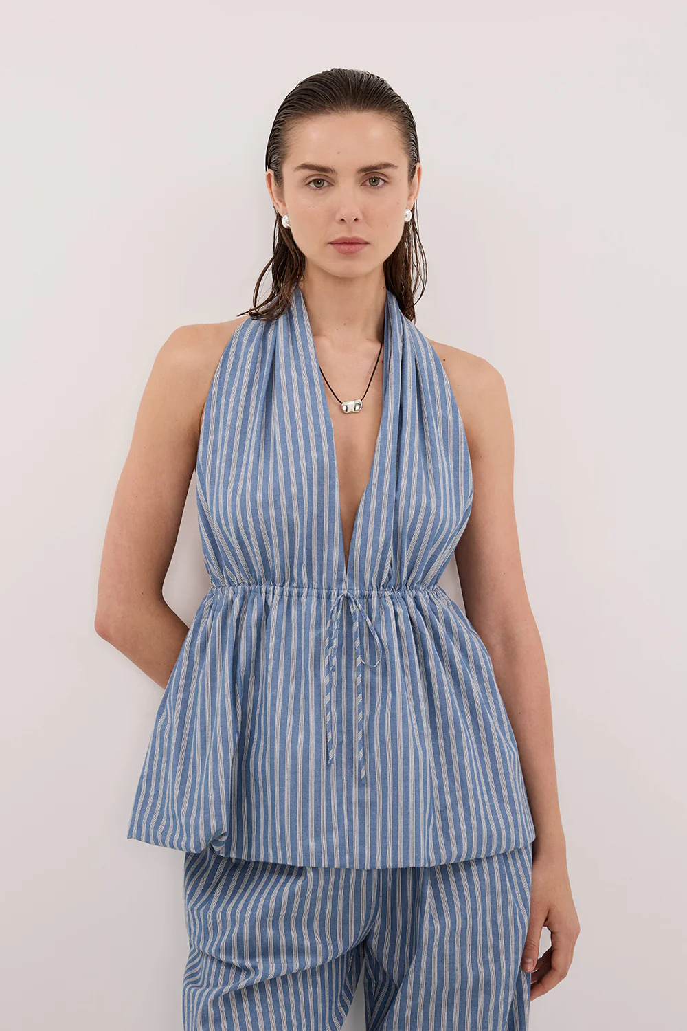 GRACIE BLUE STRIPE HALTER TOP - Image 3