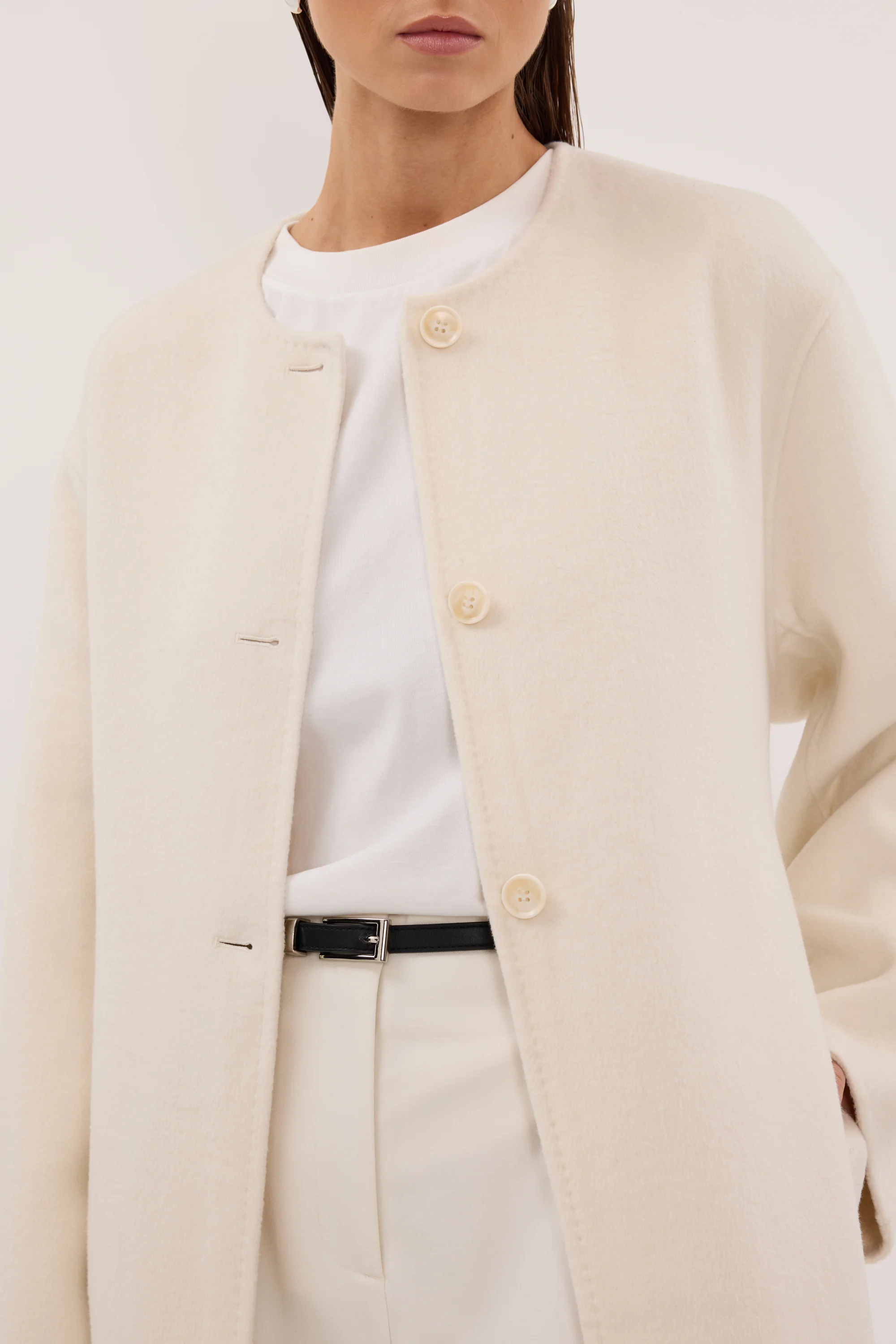 GRETA OFF WHITE COLLARLESS COAT - Image 5