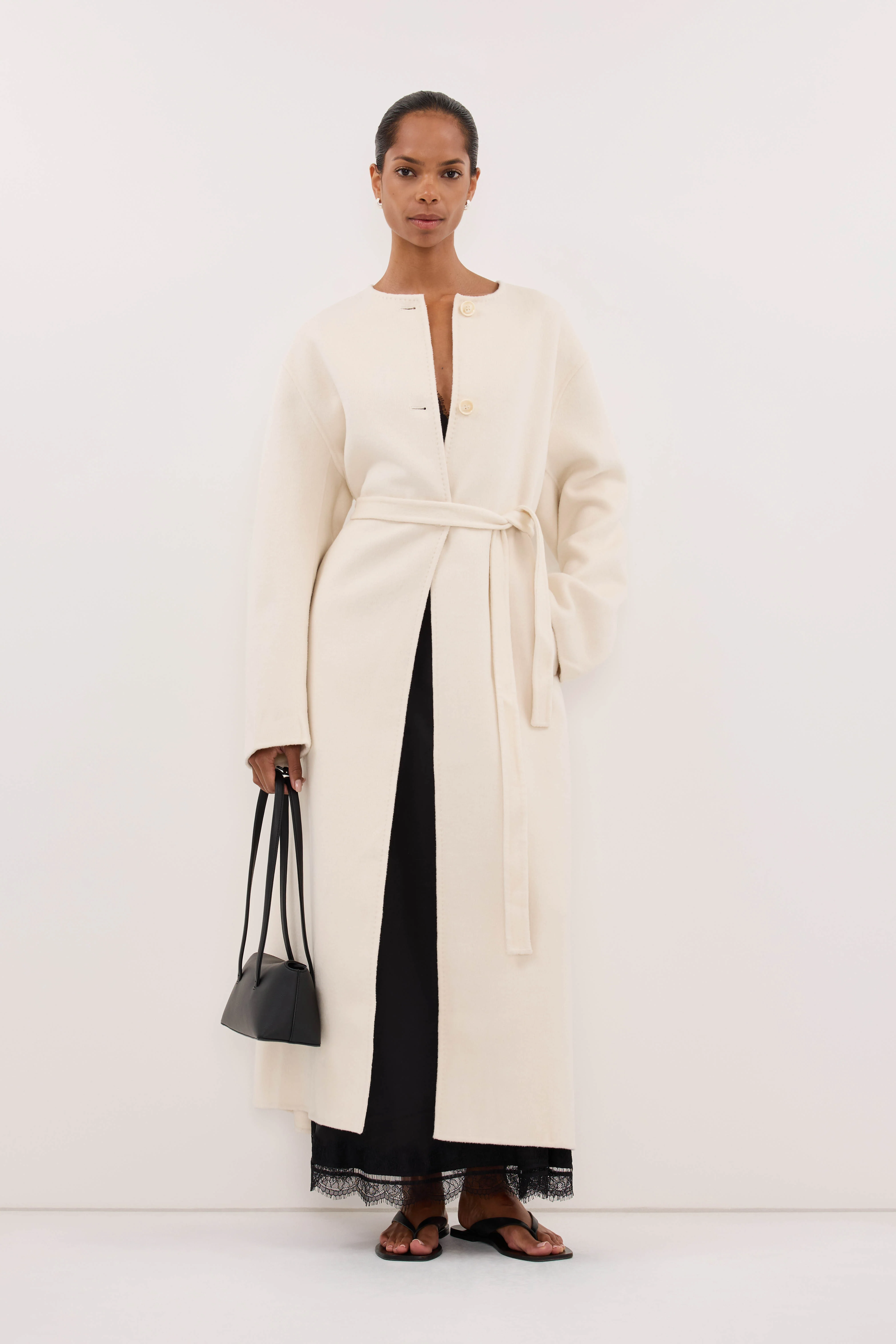 GRETA OFF WHITE COLLARLESS COAT - Image 6