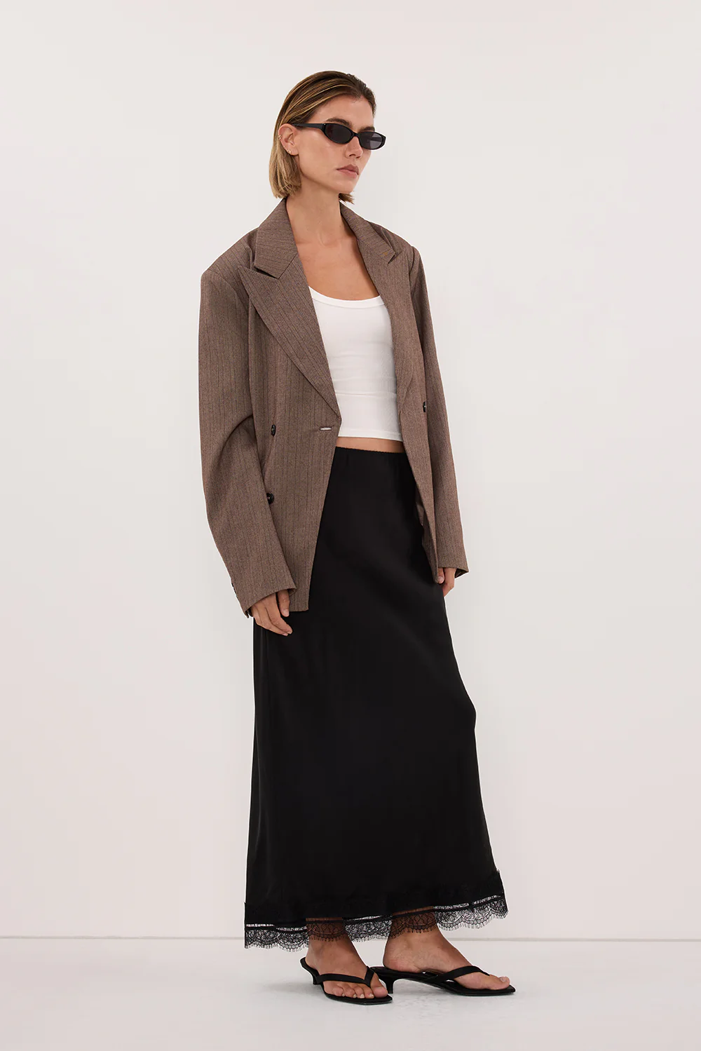 HAILEY CHOC OVERSIZED STRIPE TIE BLAZER - Image 4