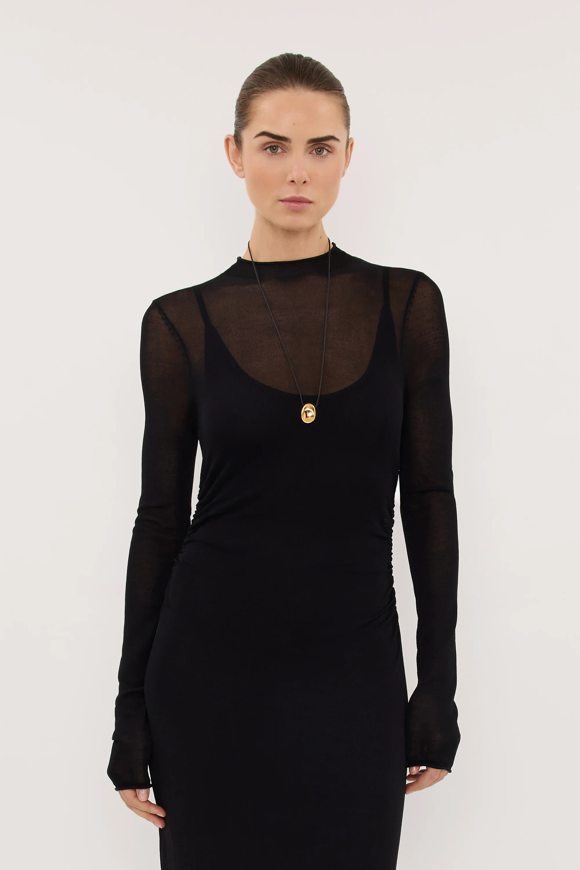HAZEL BLACK LONG SLEEVE KNIT MIDI DRESS - Image 2