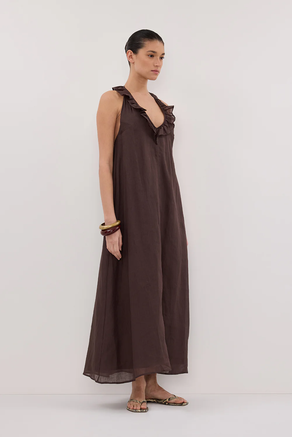 HAZEL DARK CHOC RAMIE SLEEVELESS MIDI DRESS - Image 3